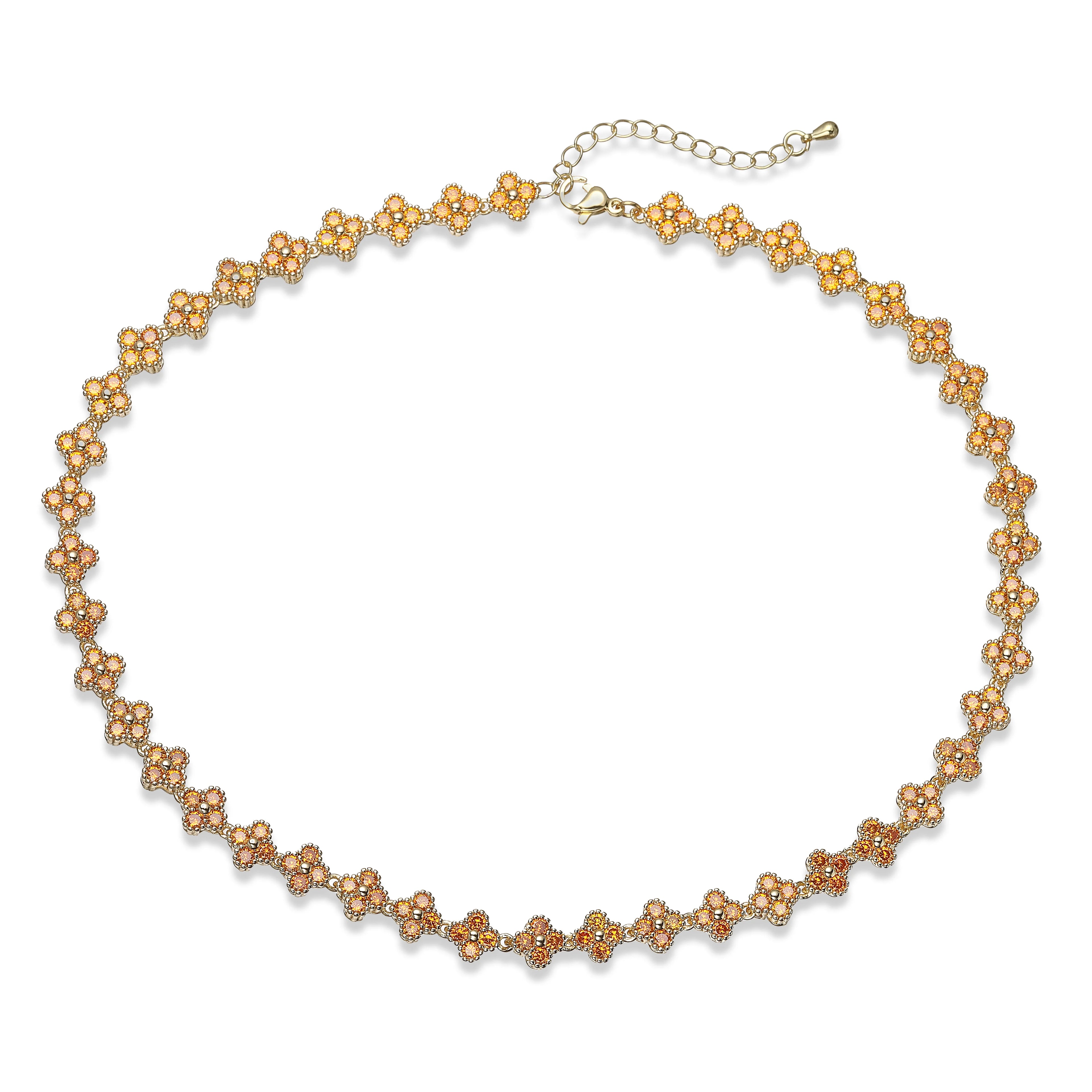 Bracelet/collier en cuivre et métal orné de fleurs colorées en pierres CZ, fermoir mousqueton, ajustable, bijou romantique minimaliste