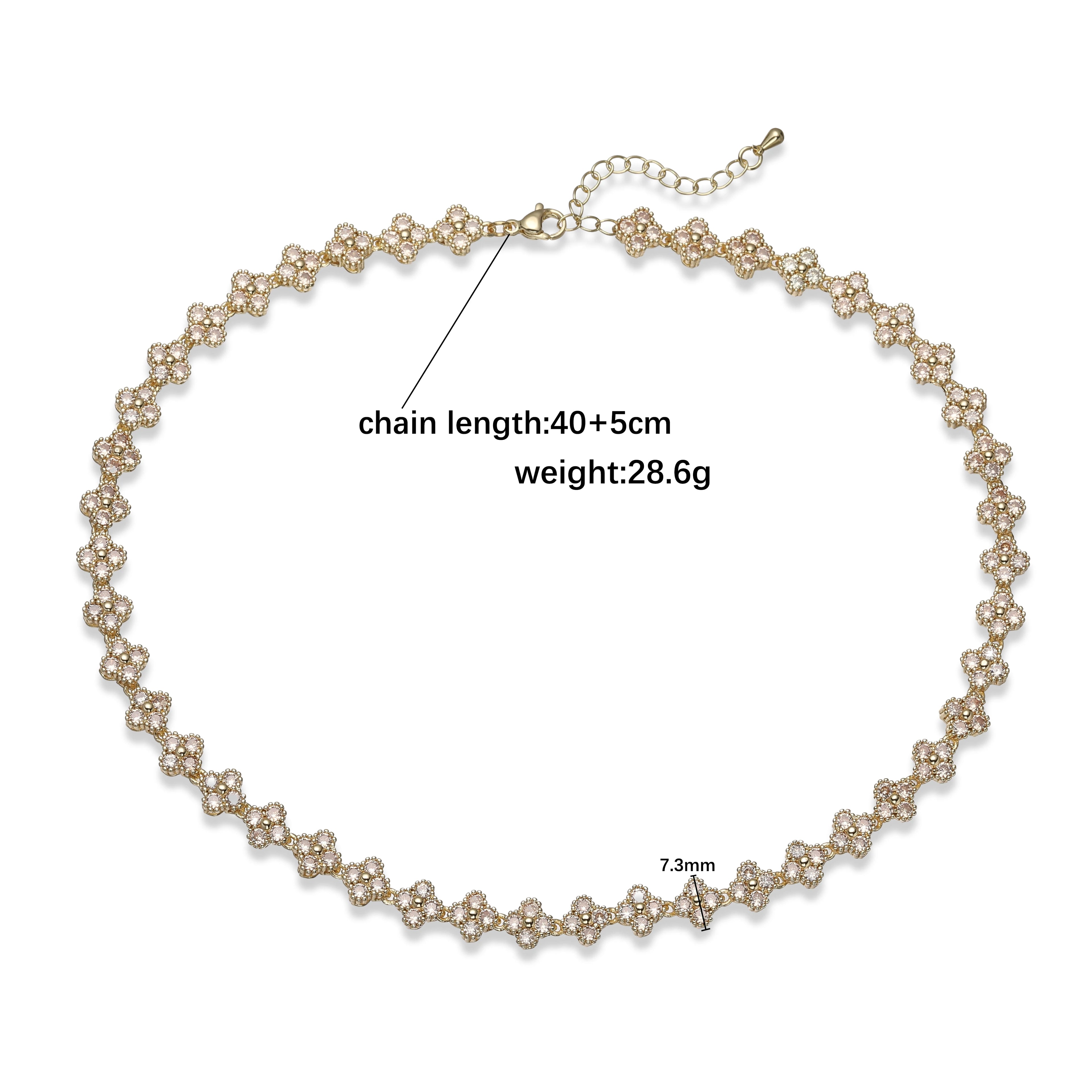 Bracelet/collier en cuivre et métal orné de fleurs colorées en pierres CZ, fermoir mousqueton, ajustable, bijou romantique minimaliste