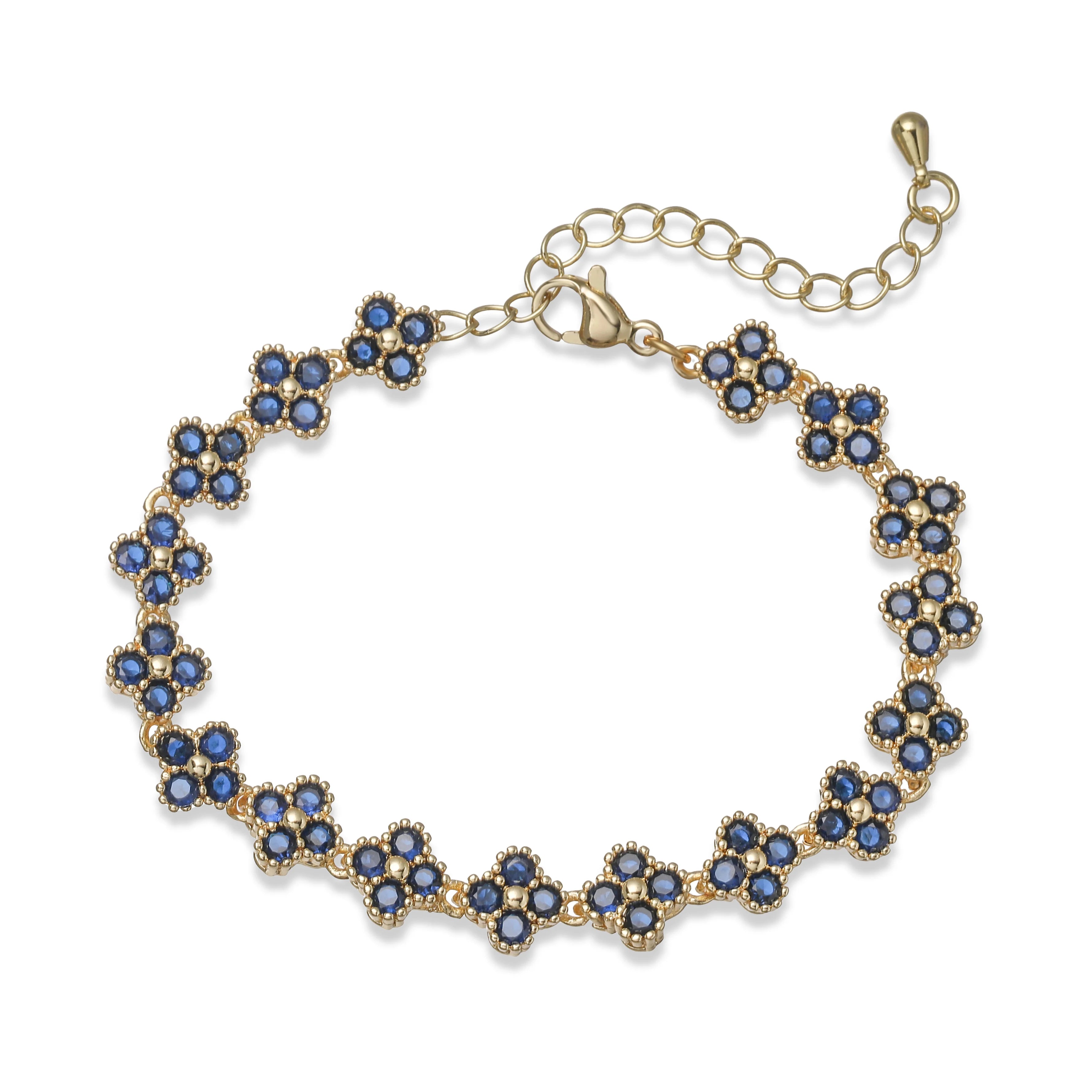 Bracelet/collier en cuivre et métal orné de fleurs colorées en pierres CZ, fermoir mousqueton, ajustable, bijou romantique minimaliste