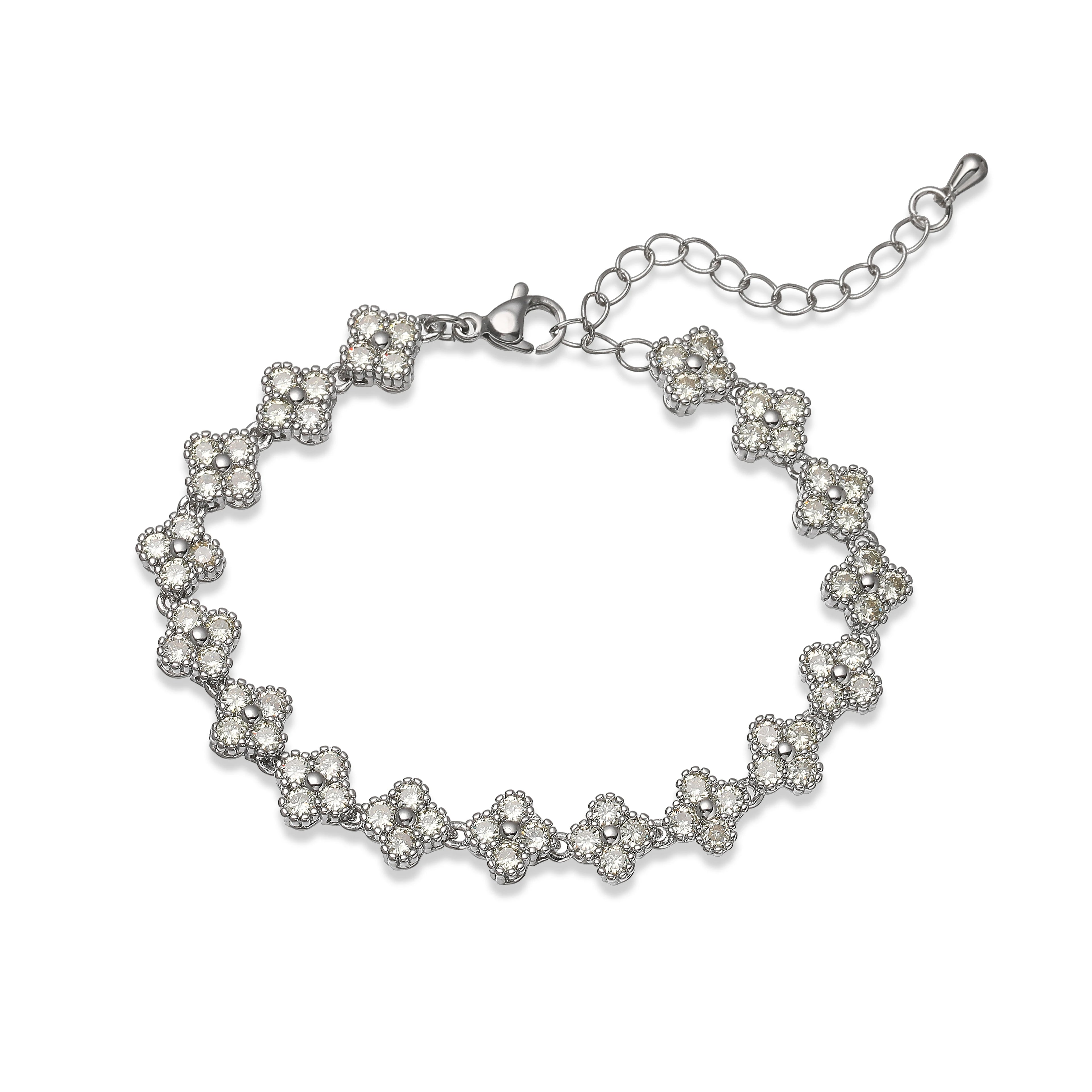 Bracelet/collier en cuivre et métal orné de fleurs colorées en pierres CZ, fermoir mousqueton, ajustable, bijou romantique minimaliste