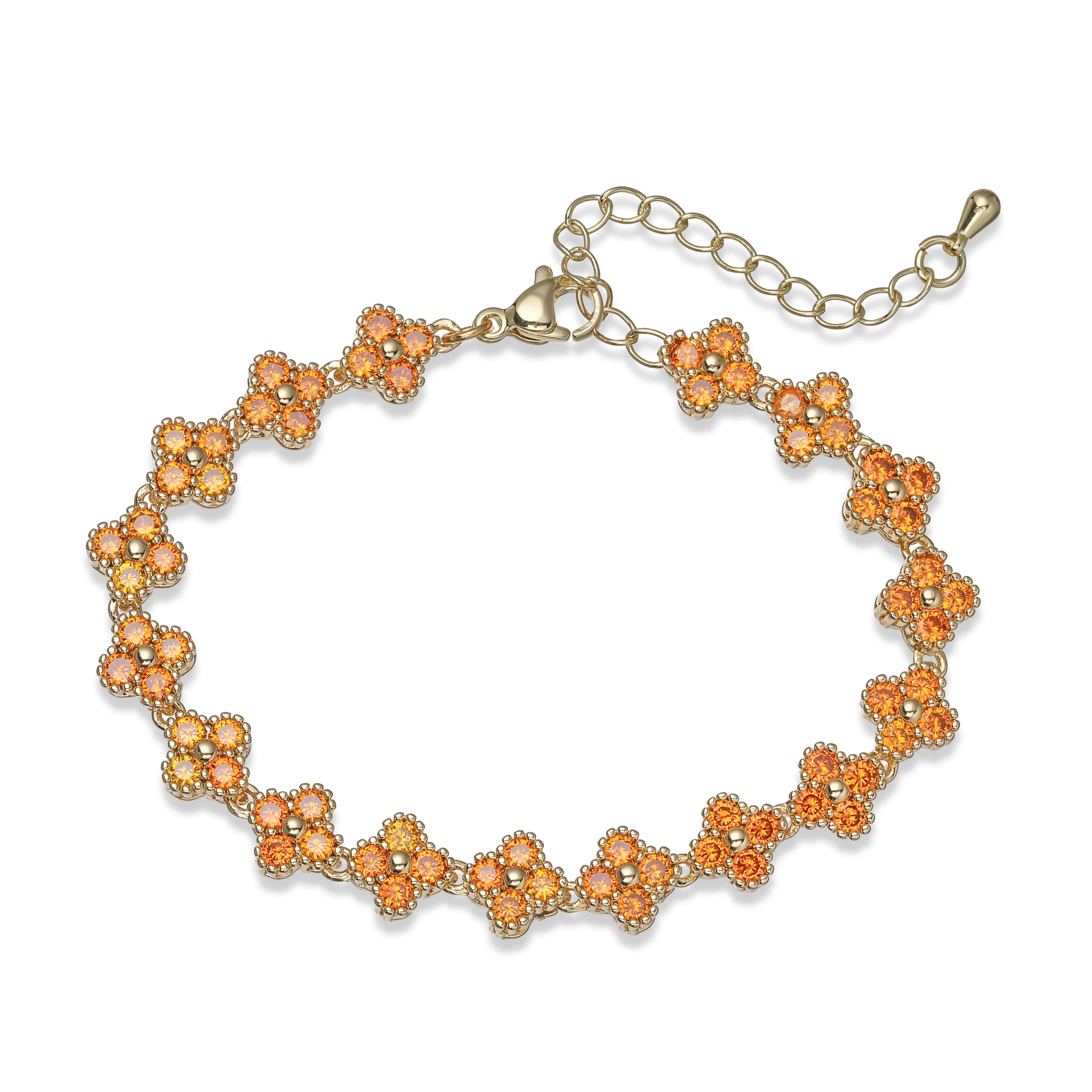 Bracelet/collier en cuivre et métal orné de fleurs colorées en pierres CZ, fermoir mousqueton, ajustable, bijou romantique minimaliste