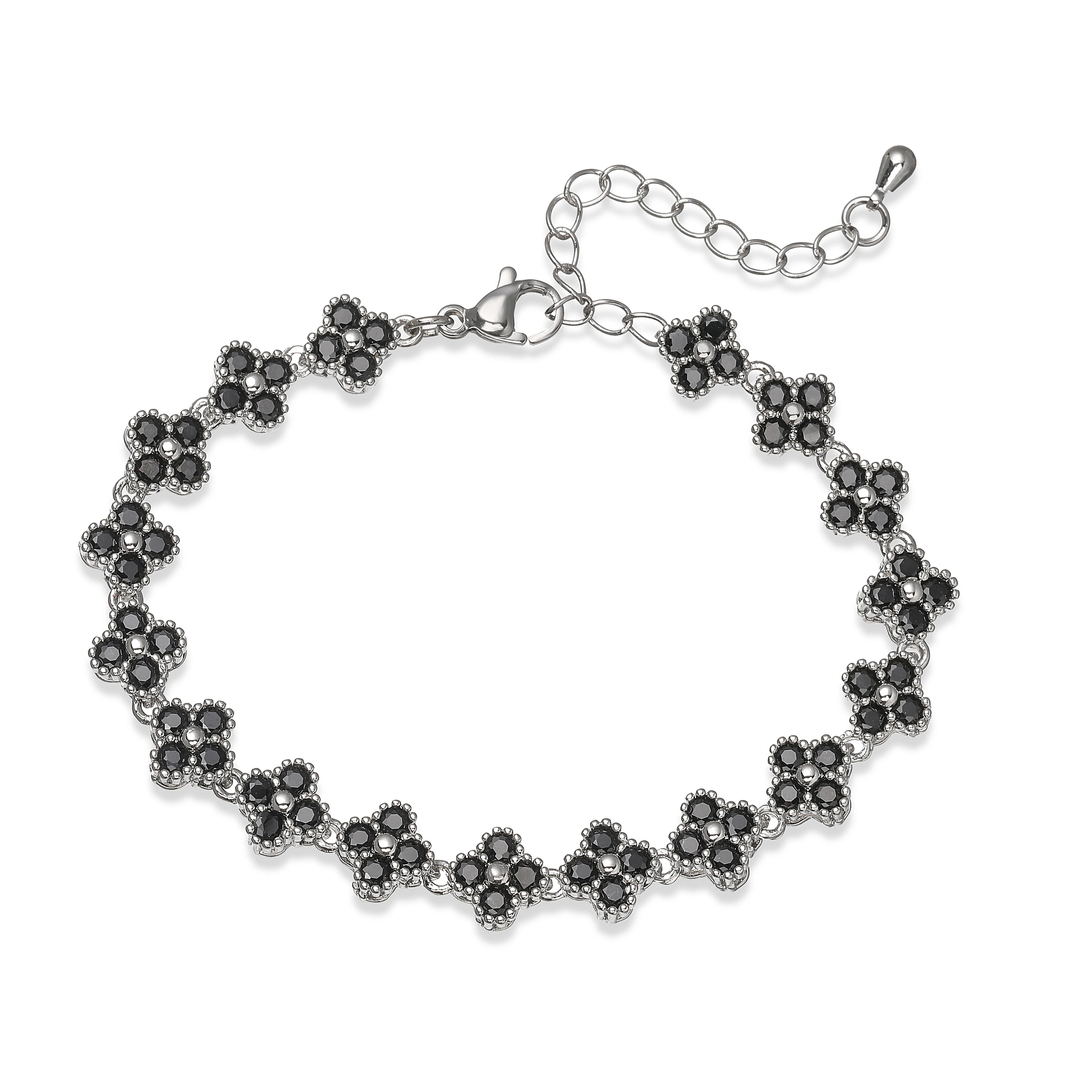 Bracelet/collier en cuivre et métal orné de fleurs colorées en pierres CZ, fermoir mousqueton, ajustable, bijou romantique minimaliste