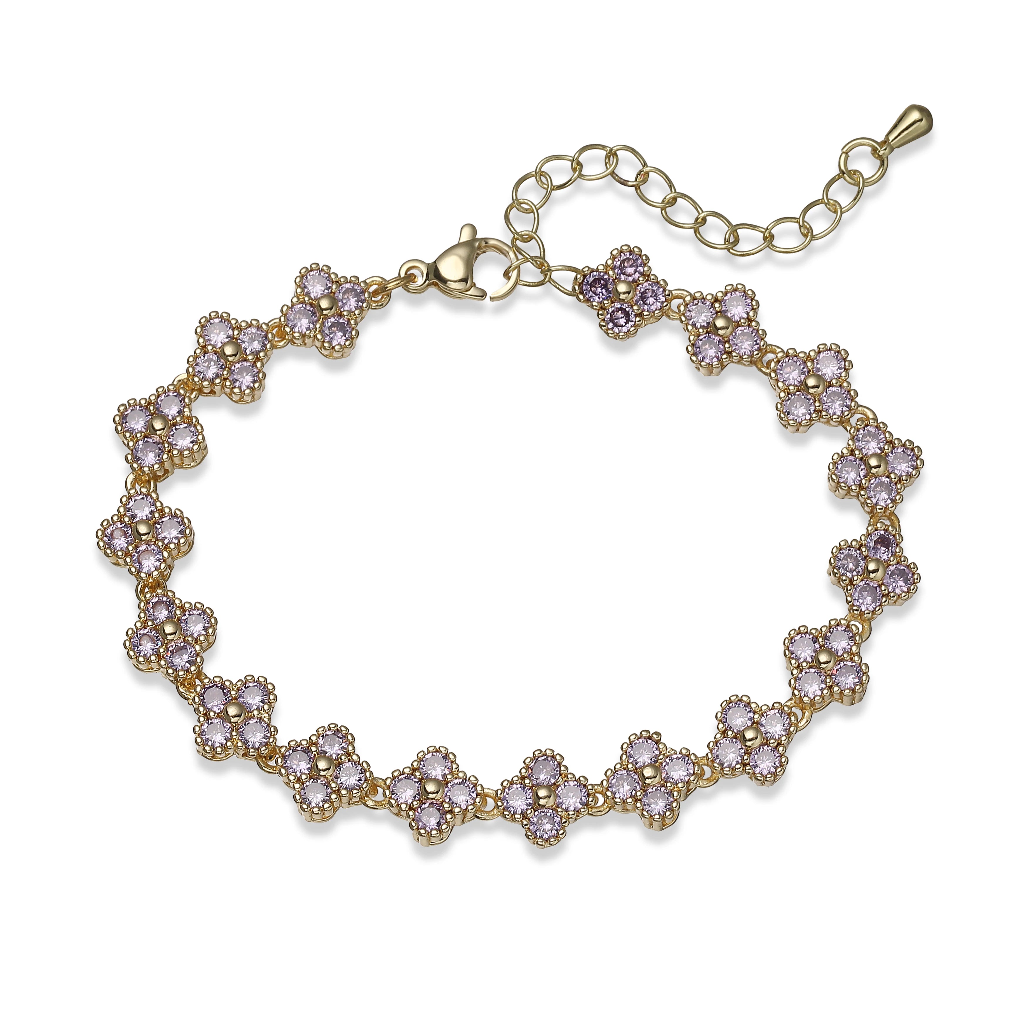 Bracelet/collier en cuivre et métal orné de fleurs colorées en pierres CZ, fermoir mousqueton, ajustable, bijou romantique minimaliste