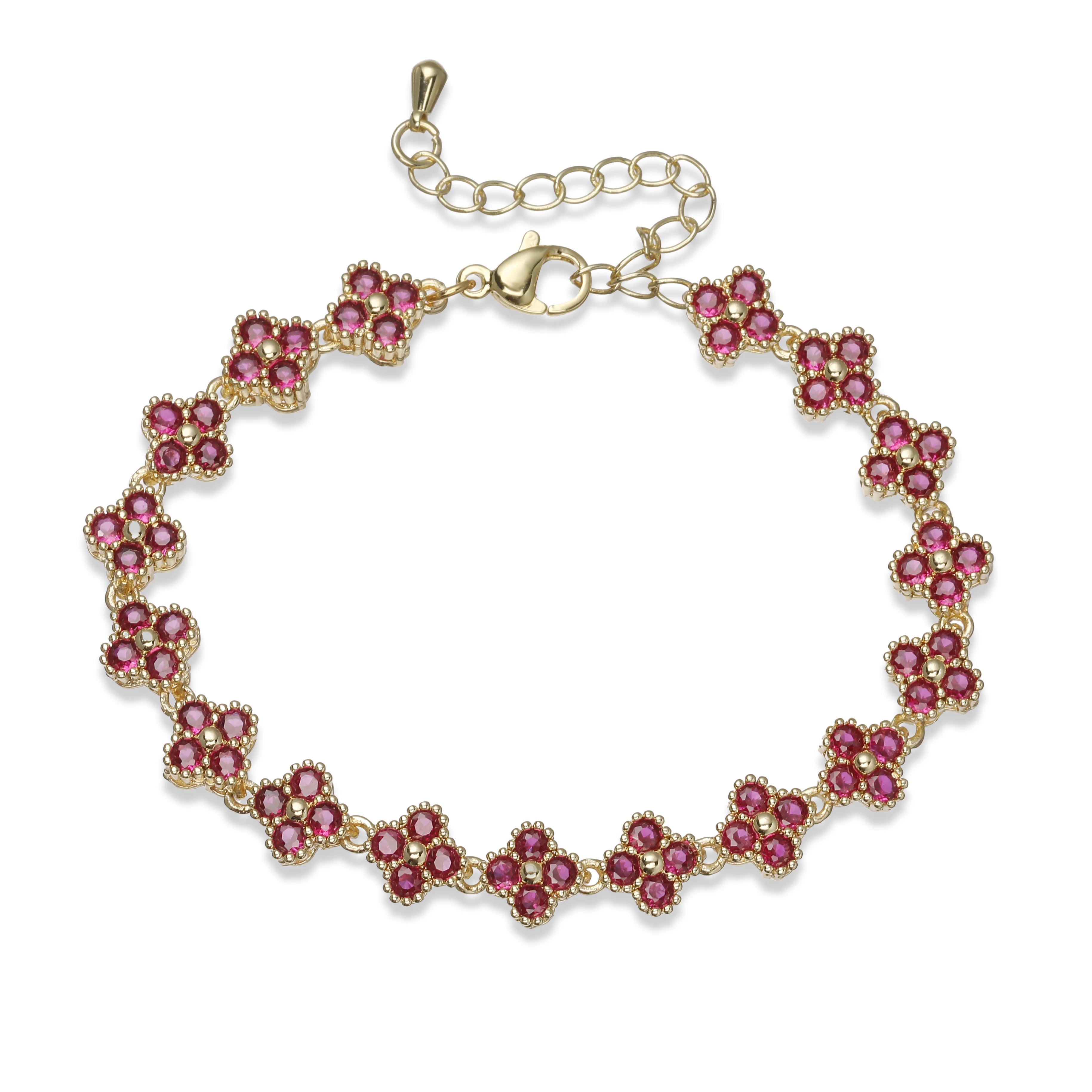 Bracelet/collier en cuivre et métal orné de fleurs colorées en pierres CZ, fermoir mousqueton, ajustable, bijou romantique minimaliste