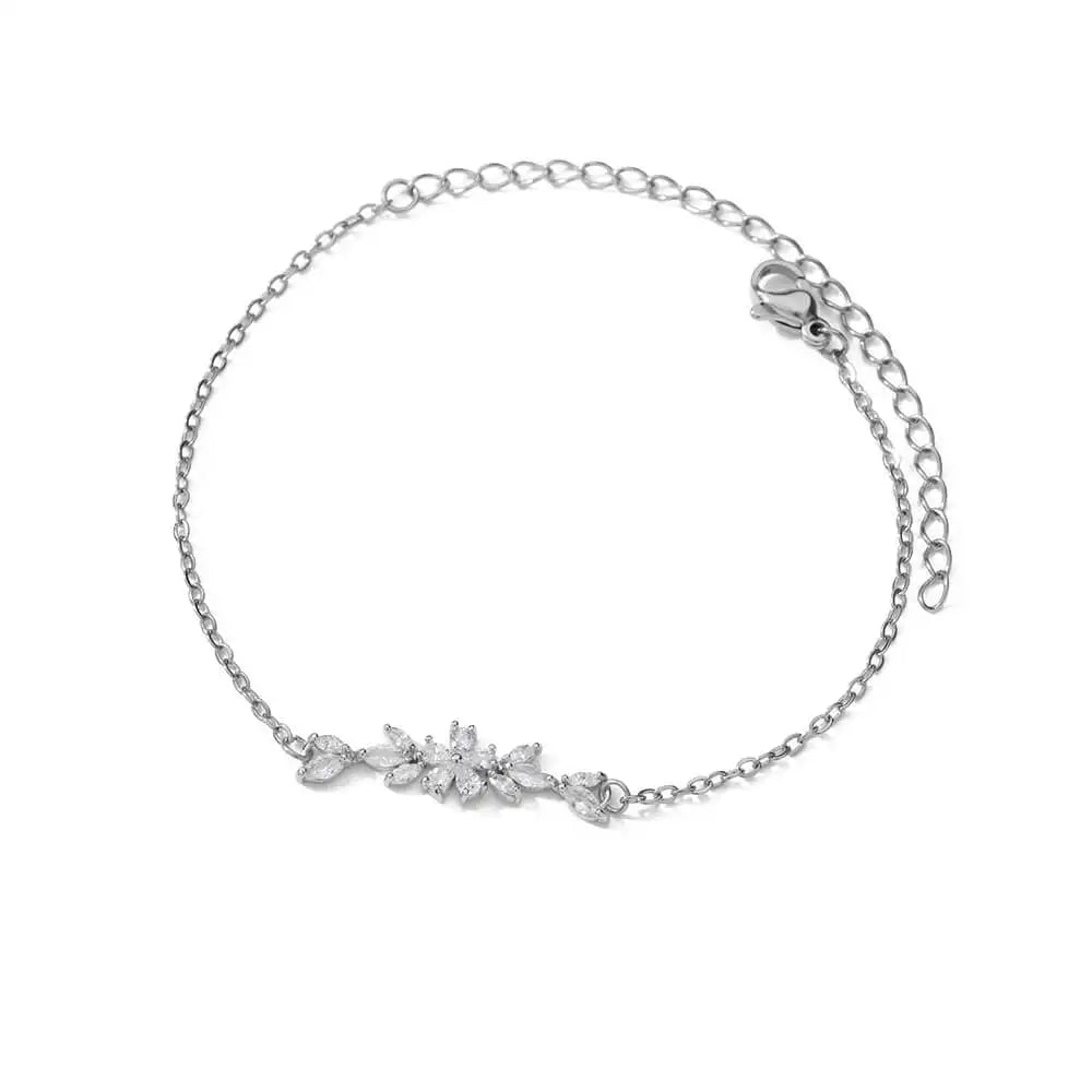 Bracelet élégant en zircon avec fleurs pour femmes et filles, bracelet en acier inoxydable doré, bijou de créateur de luxe