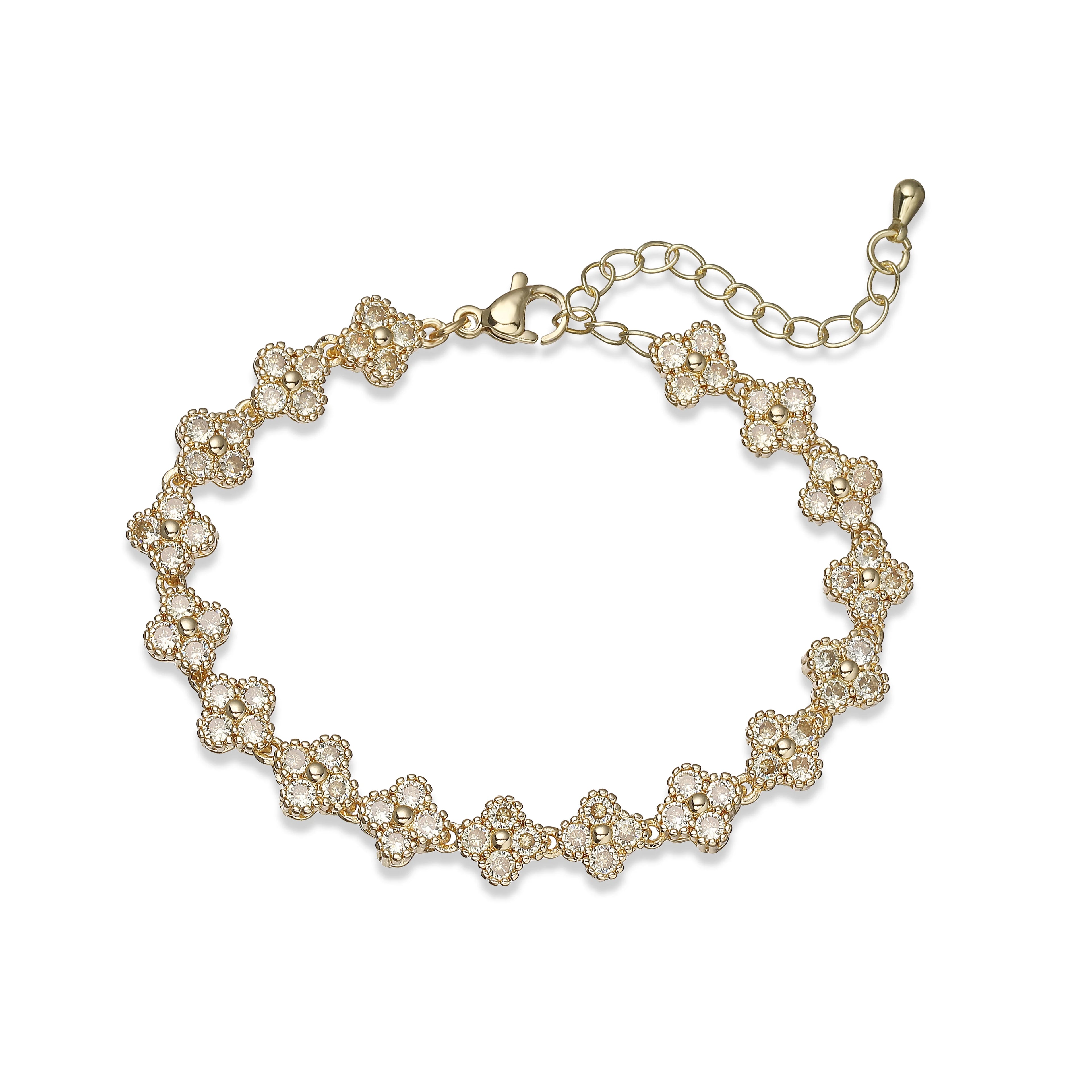 Bracelet/collier en cuivre et métal orné de fleurs colorées en pierres CZ, fermoir mousqueton, ajustable, bijou romantique minimaliste