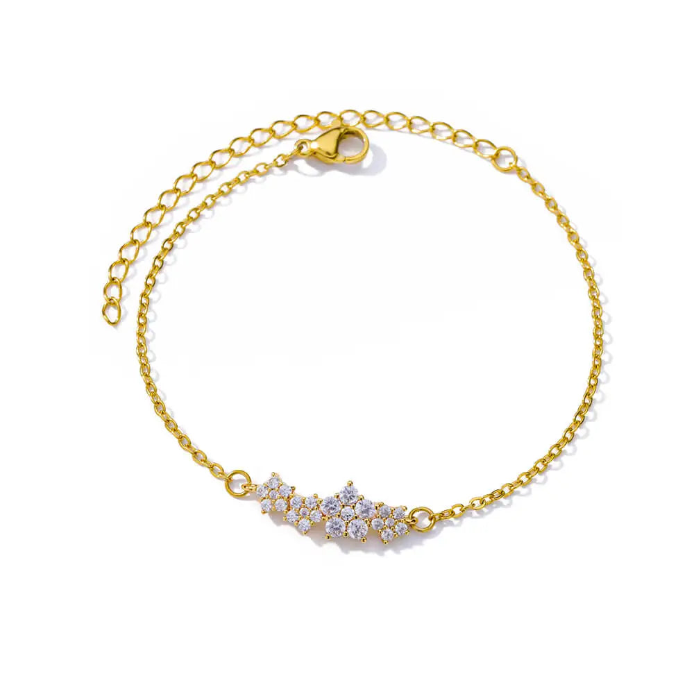 Bracelet élégant en zircon avec fleurs pour femmes et filles, bracelet en acier inoxydable doré, bijou de créateur de luxe