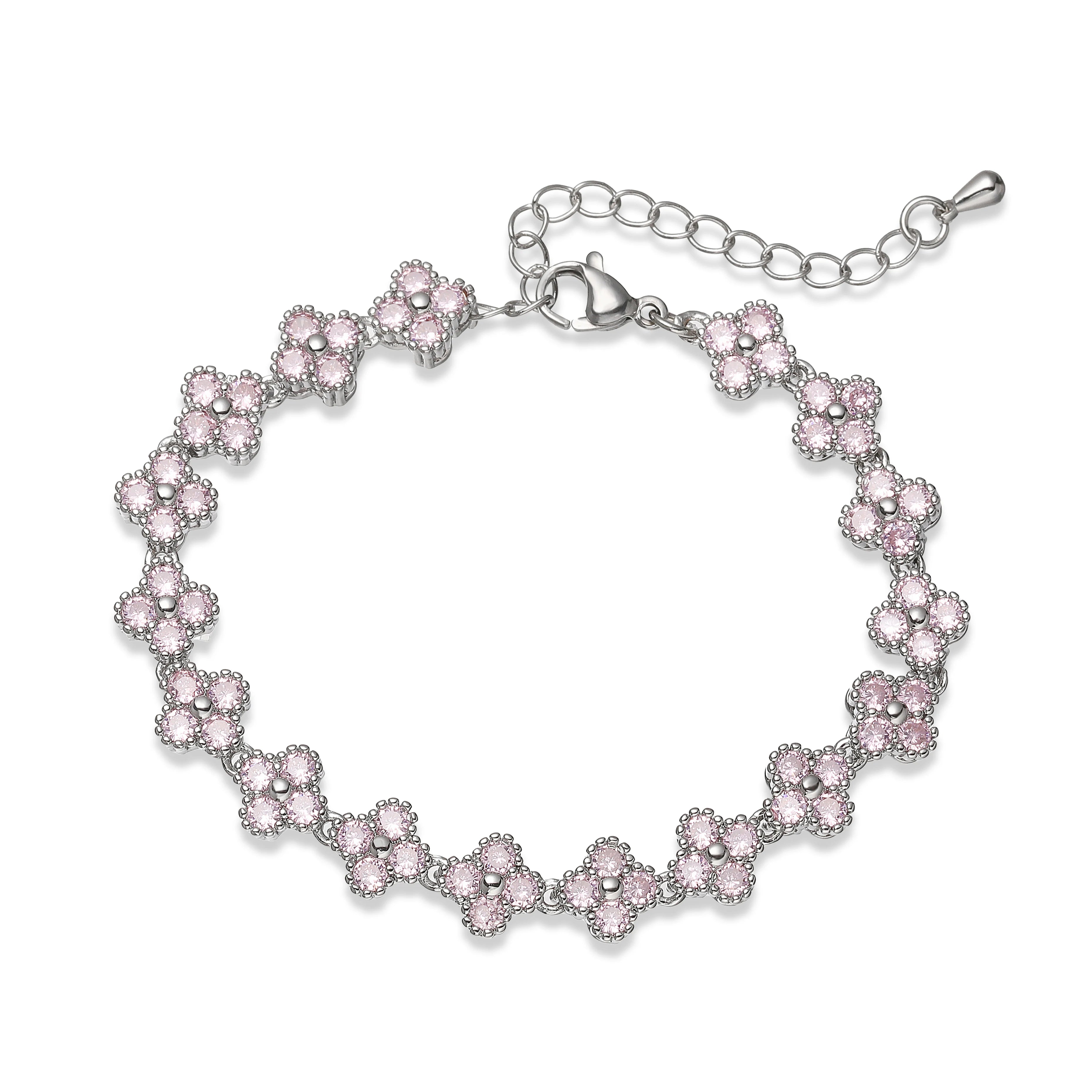 Bracelet/collier en cuivre et métal orné de fleurs colorées en pierres CZ, fermoir mousqueton, ajustable, bijou romantique minimaliste