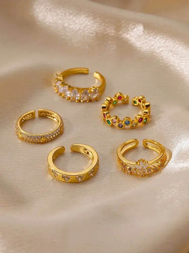 Bagues de mariage géométriques en zircon en forme de cœur pour femmes, en acier inoxydable couleur or, bijou de luxe et esthétique