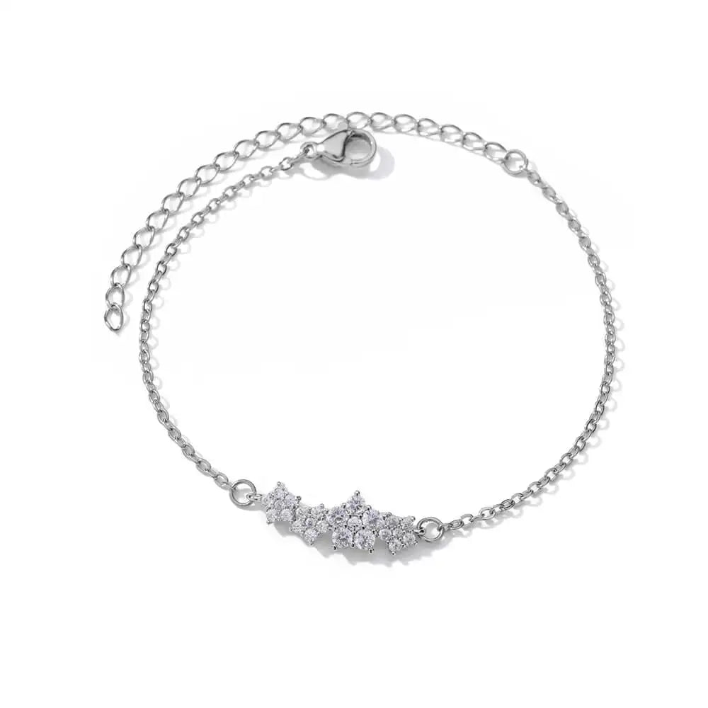 Bracelet élégant en zircon avec fleurs pour femmes et filles, bracelet en acier inoxydable doré, bijou de créateur de luxe