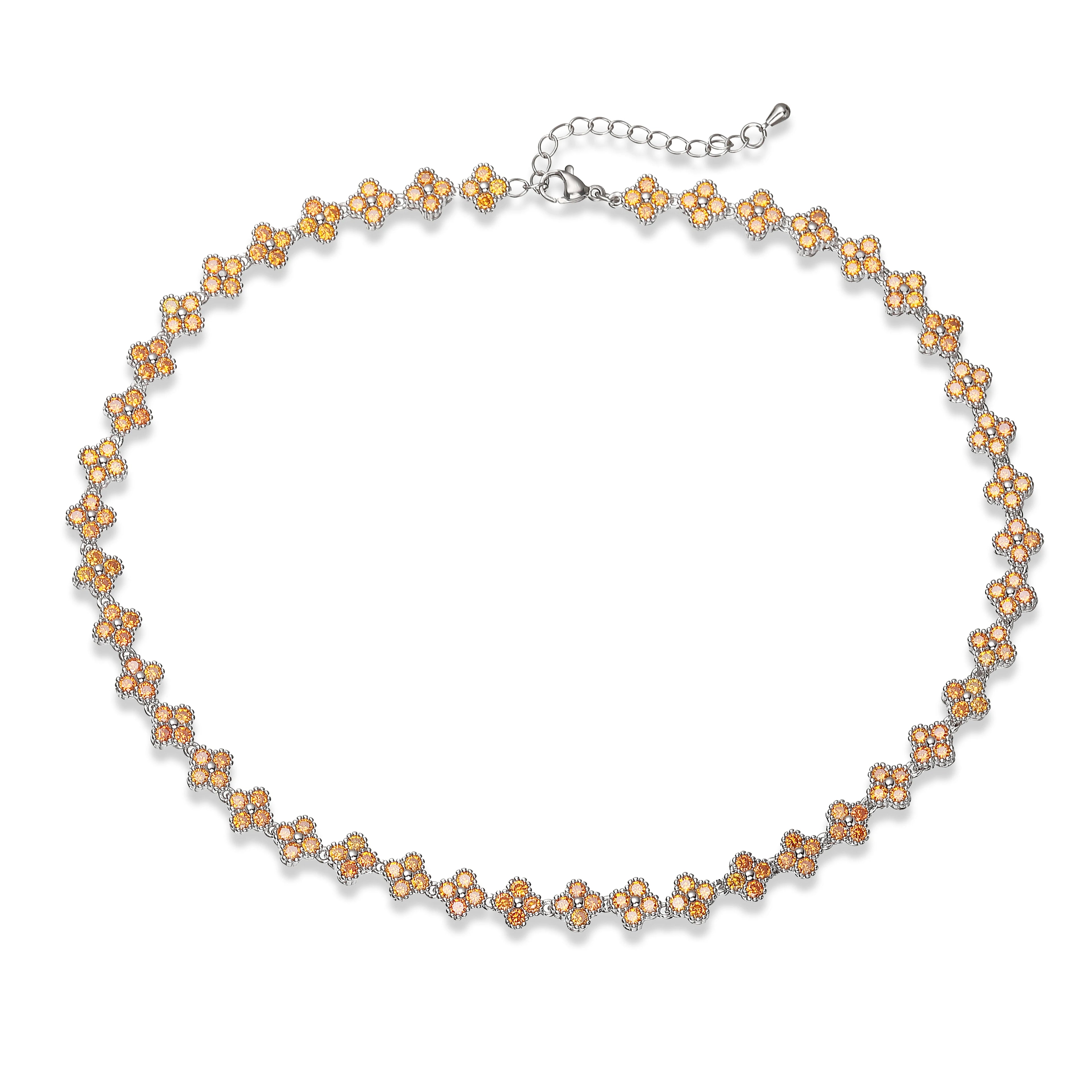 Bracelet/collier en cuivre et métal orné de fleurs colorées en pierres CZ, fermoir mousqueton, ajustable, bijou romantique minimaliste