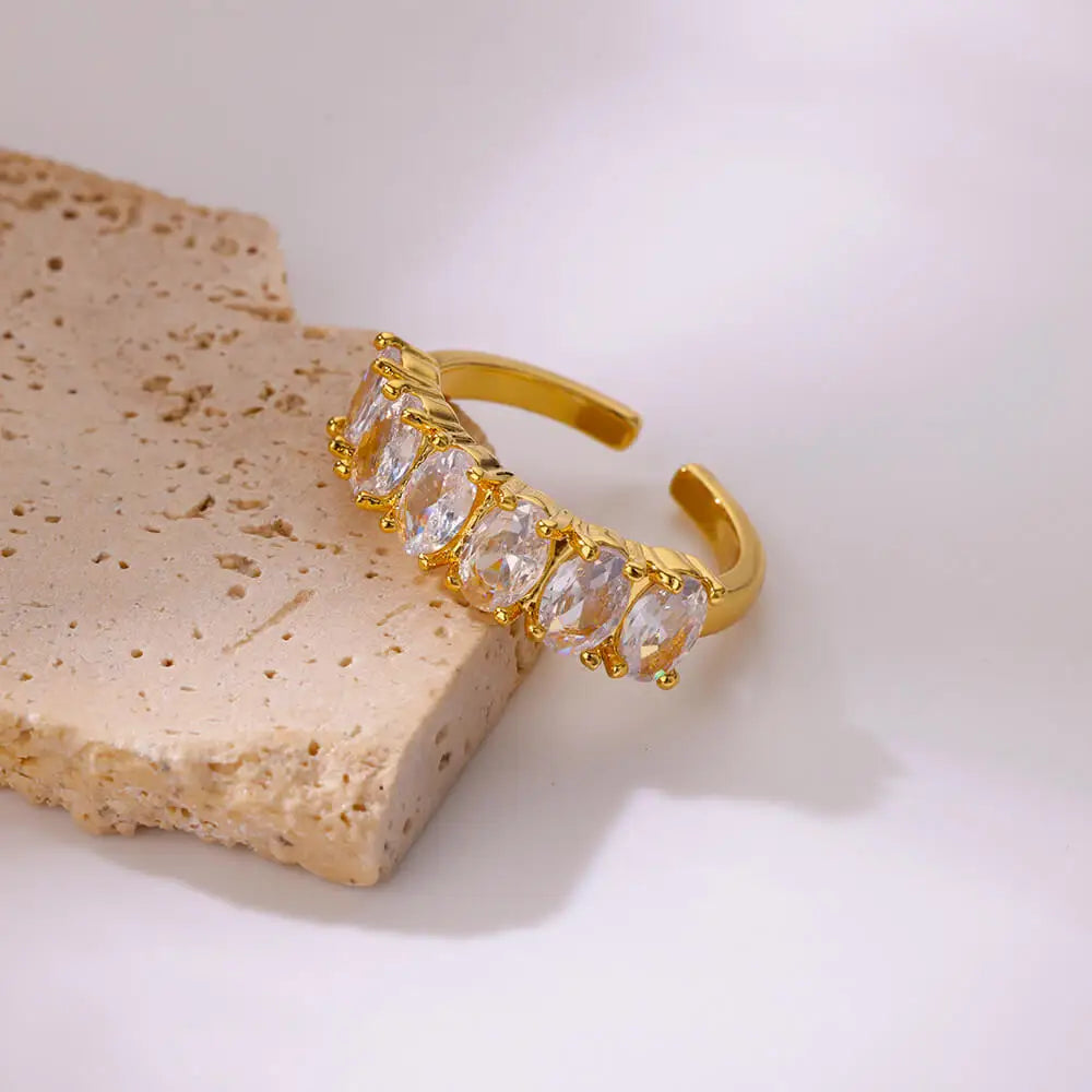 Bagues de mariage géométriques en zircon en forme de cœur pour femmes, en acier inoxydable couleur or, bijou de luxe et esthétique