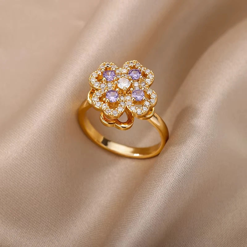 Bague géométrique en acier inoxydable et zircon pour femme, ornée d'un œil protecteur, couleur or, ajustable