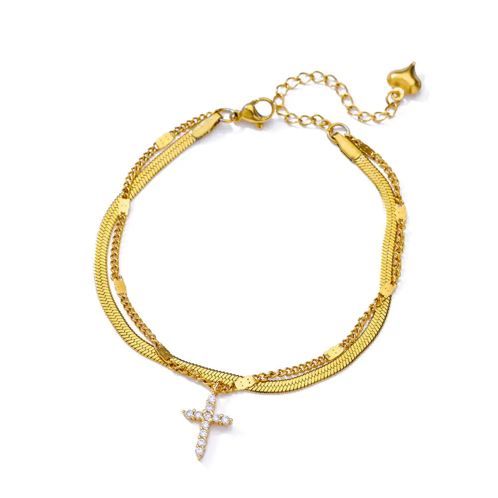 Bracelet élégant en zircon avec fleurs pour femmes et filles, bracelet en acier inoxydable doré, bijou de créateur de luxe