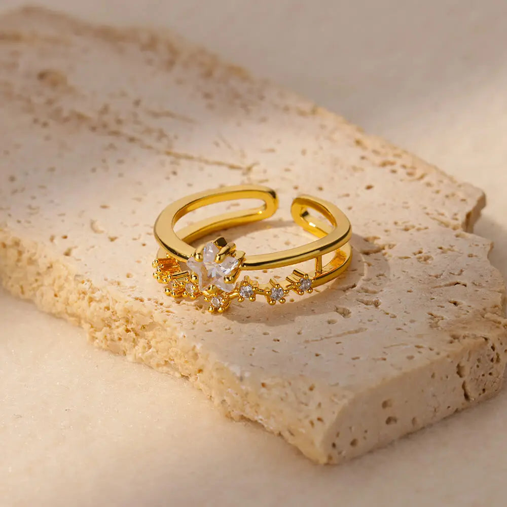 Bagues de mariage géométriques en zircon en forme de cœur pour femmes, en acier inoxydable couleur or, bijou de luxe et esthétique