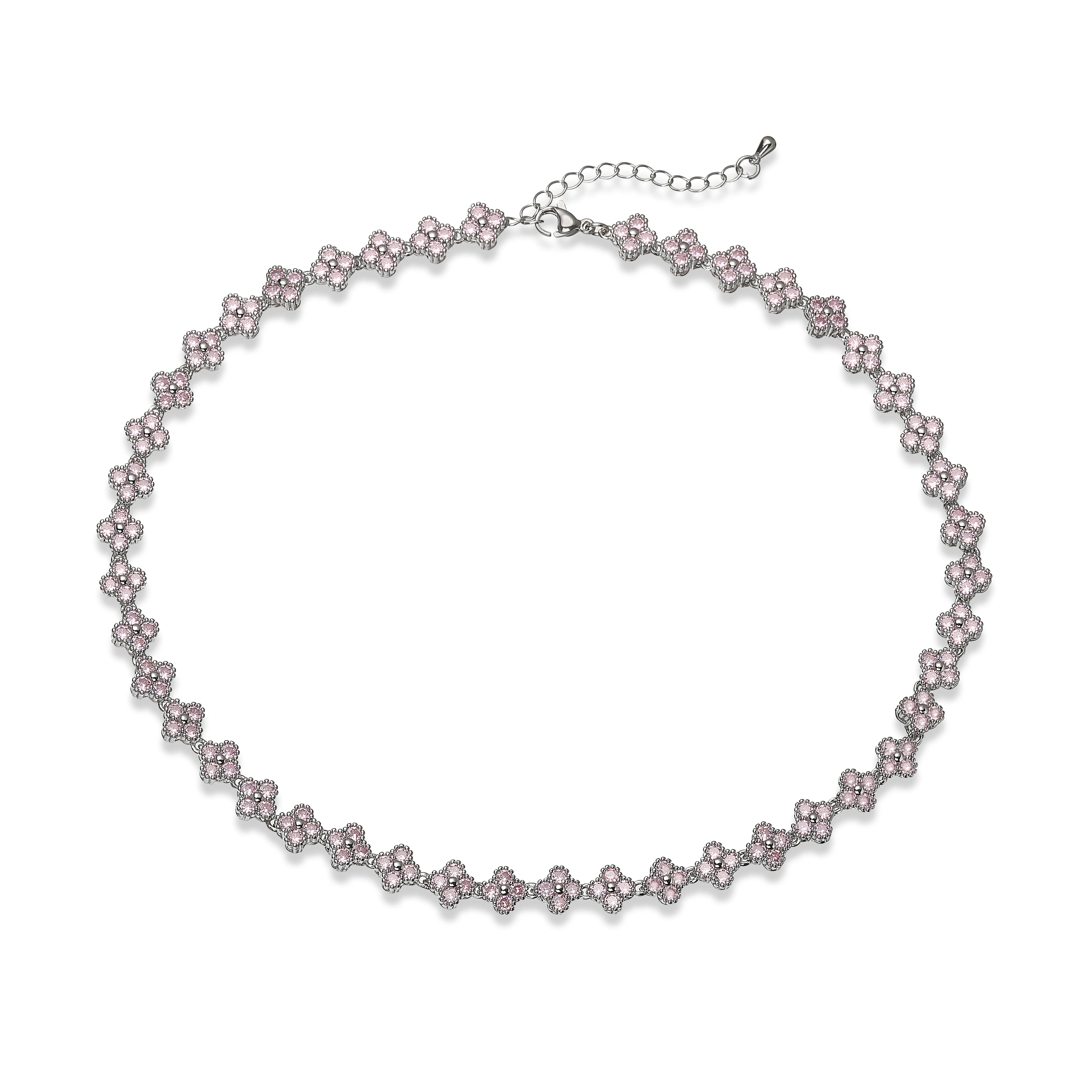 Bracelet/collier en cuivre et métal orné de fleurs colorées en pierres CZ, fermoir mousqueton, ajustable, bijou romantique minimaliste