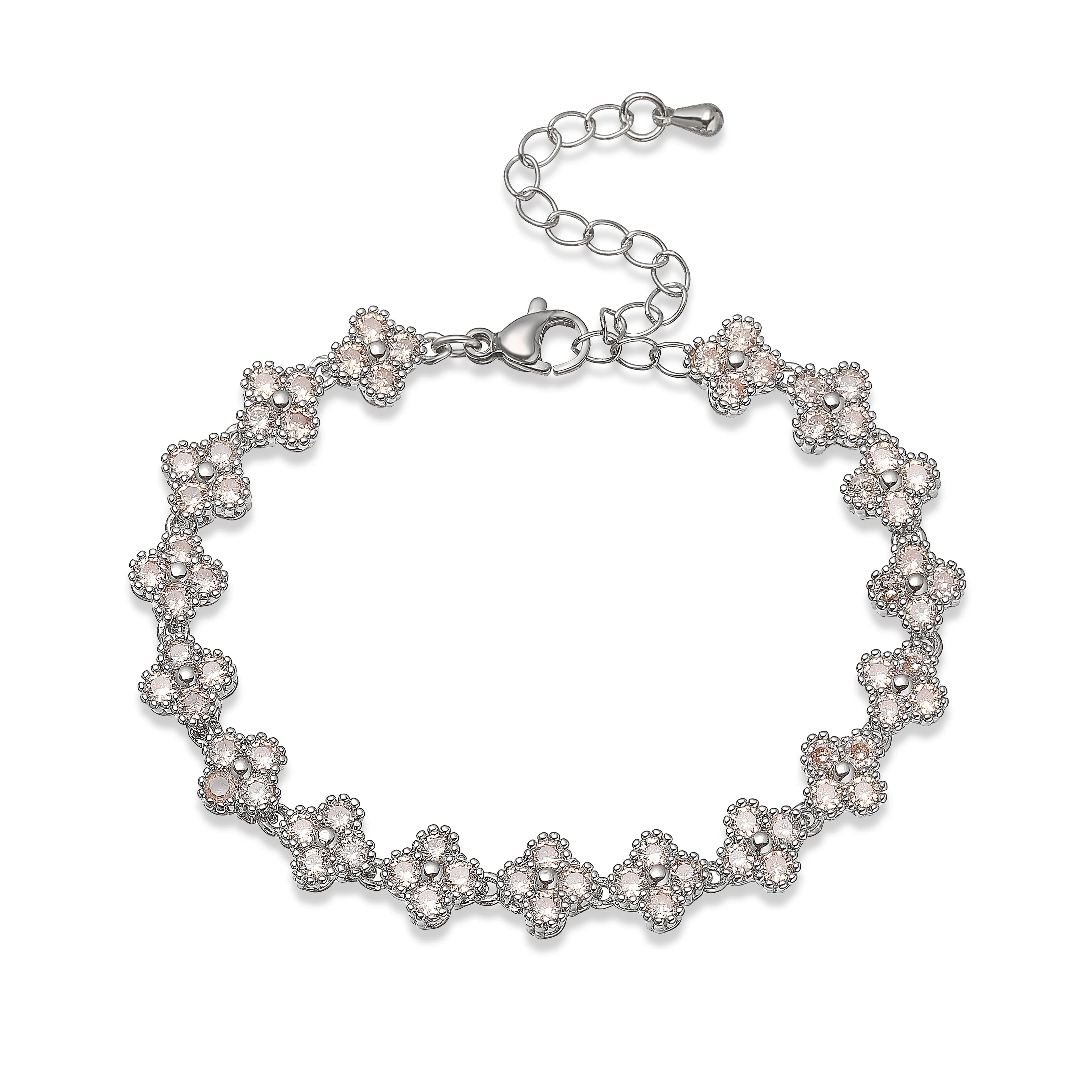 Bracelet/collier en cuivre et métal orné de fleurs colorées en pierres CZ, fermoir mousqueton, ajustable, bijou romantique minimaliste