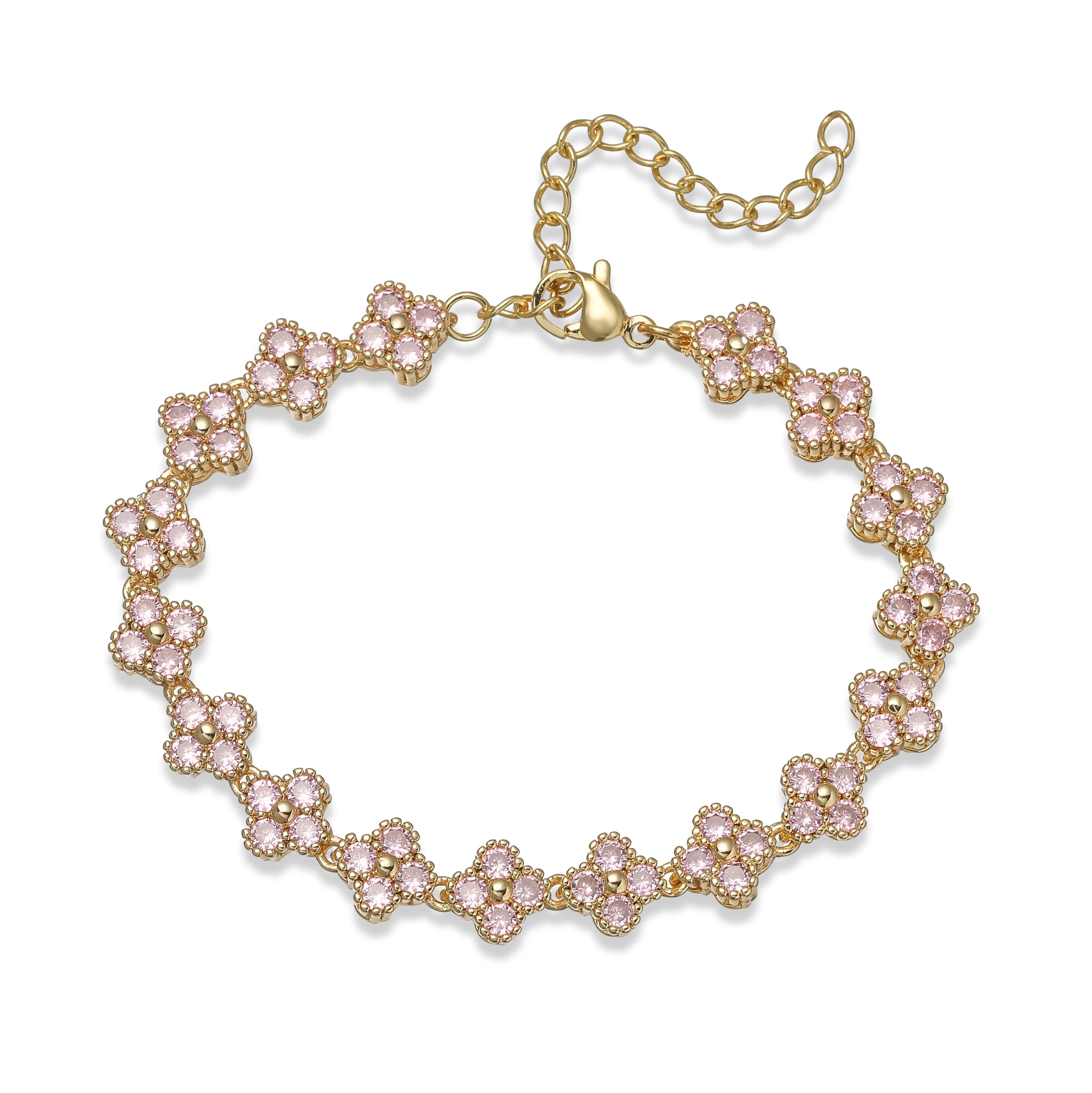 Bracelet/collier en cuivre et métal orné de fleurs colorées en pierres CZ, fermoir mousqueton, ajustable, bijou romantique minimaliste