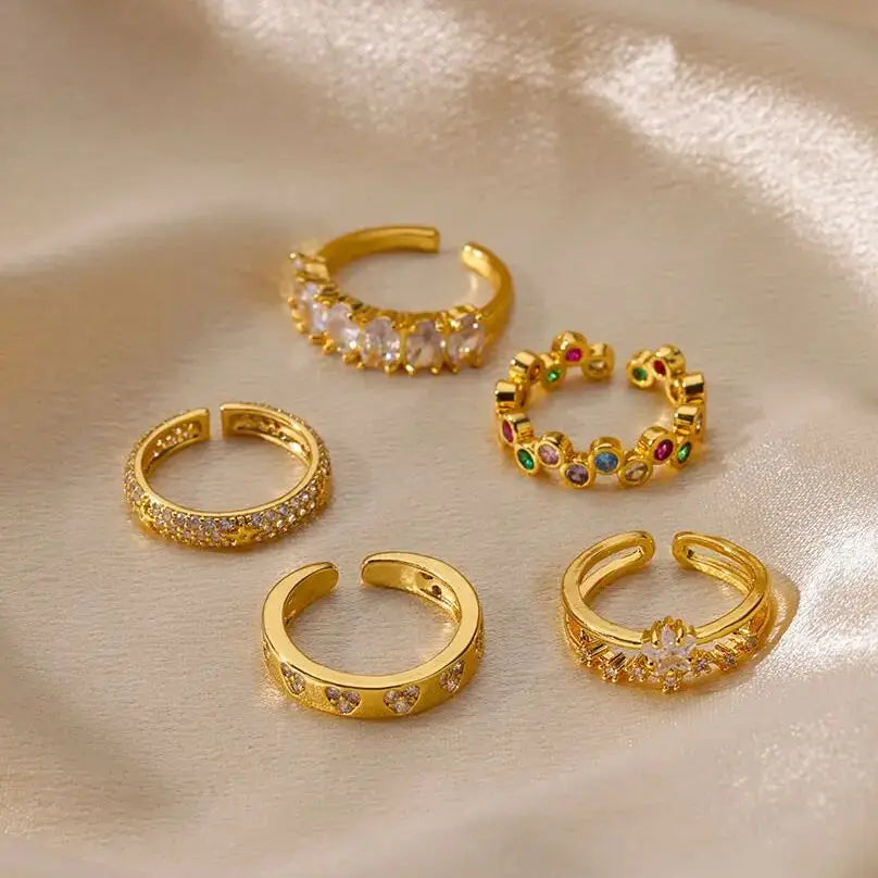 Bagues de mariage géométriques en zircon en forme de cœur pour femmes, en acier inoxydable couleur or, bijou de luxe et esthétique