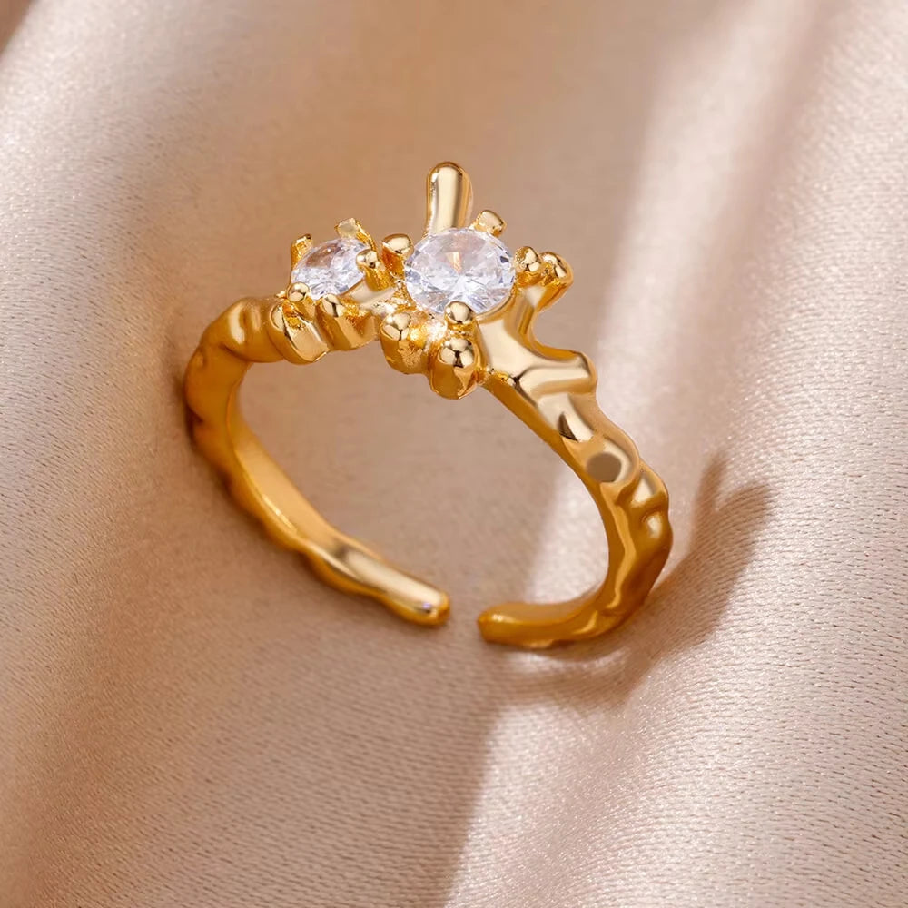 Bague géométrique en acier inoxydable et zircon pour femme, ornée d'un œil protecteur, couleur or, ajustable