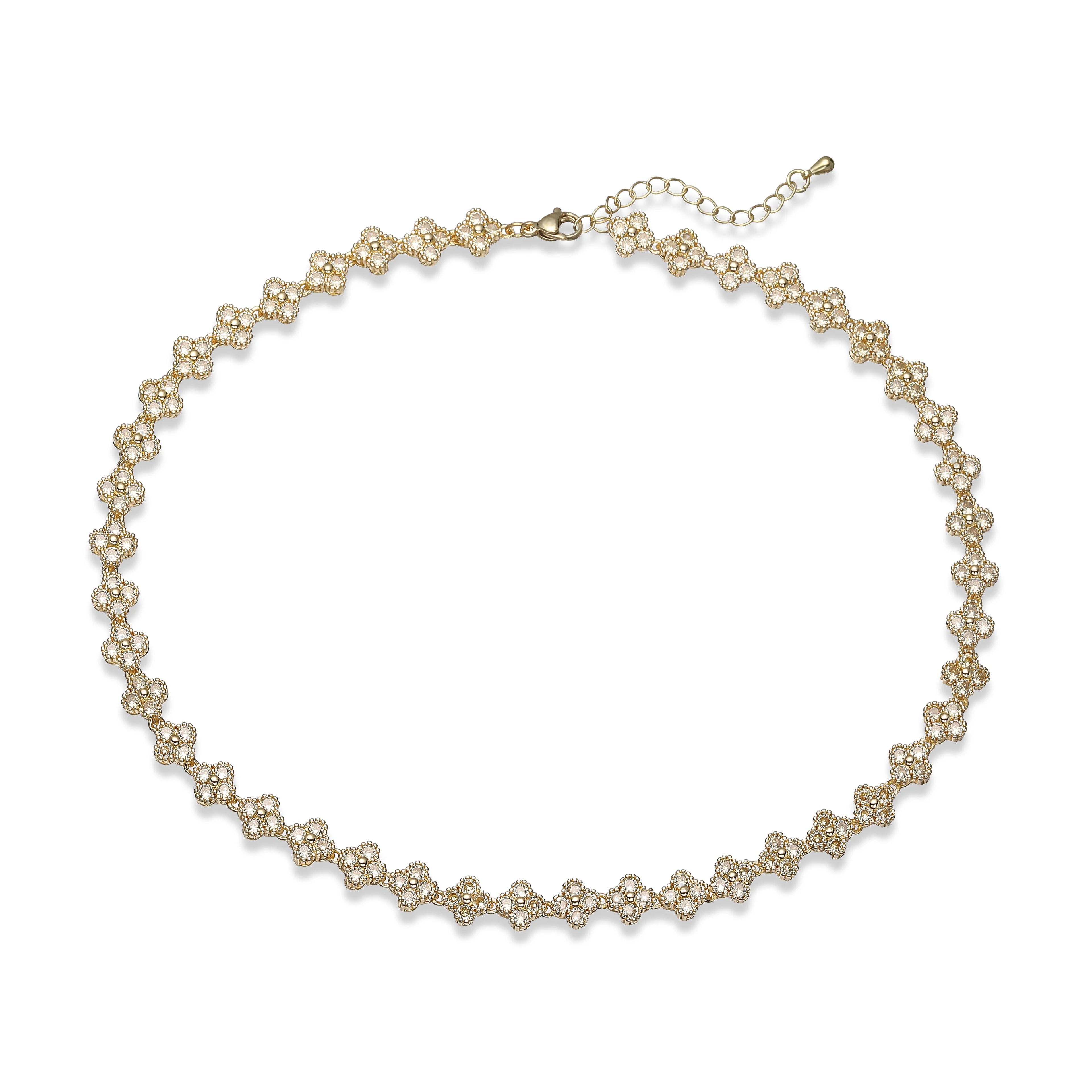 Bracelet/collier en cuivre et métal orné de fleurs colorées en pierres CZ, fermoir mousqueton, ajustable, bijou romantique minimaliste