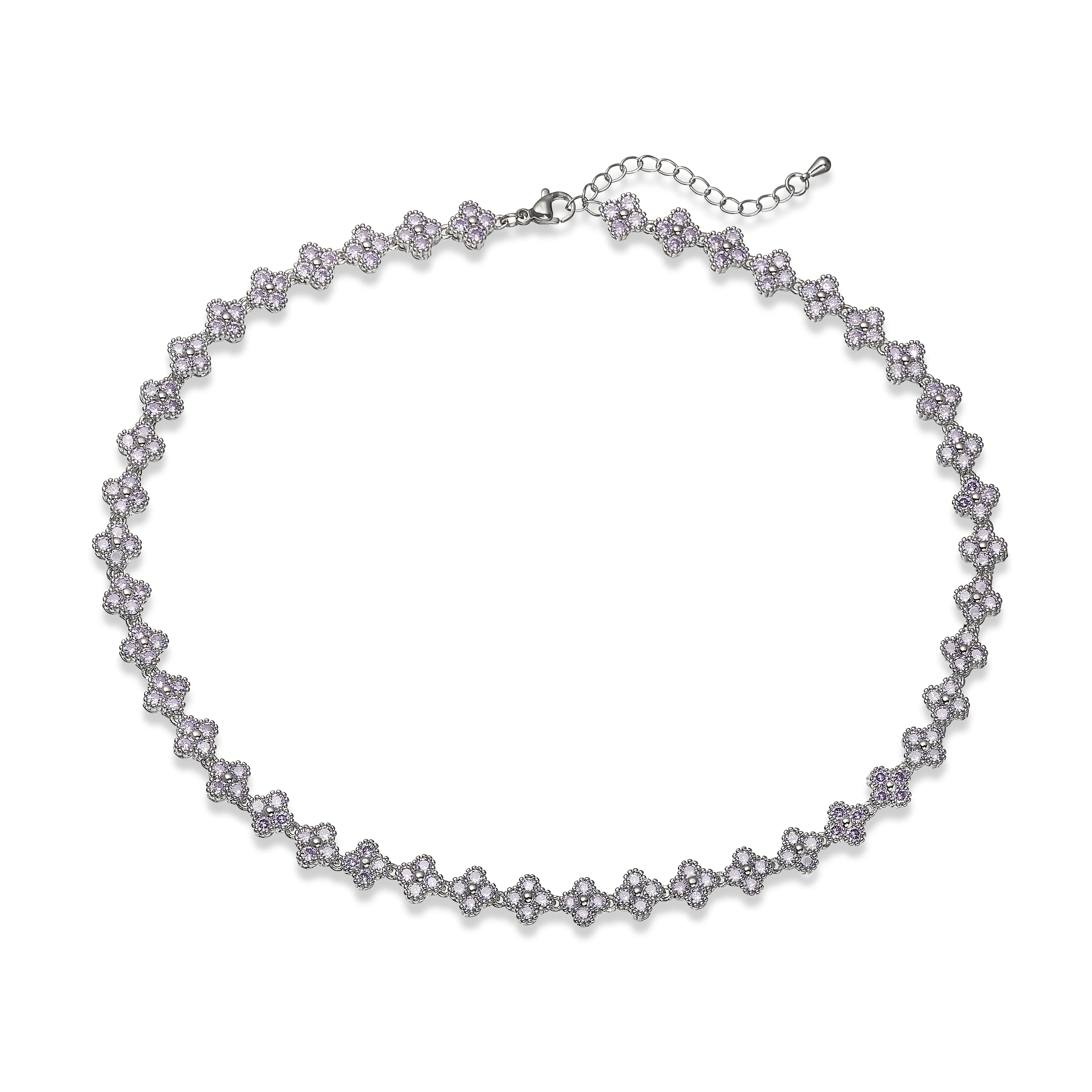 Bracelet/collier en cuivre et métal orné de fleurs colorées en pierres CZ, fermoir mousqueton, ajustable, bijou romantique minimaliste