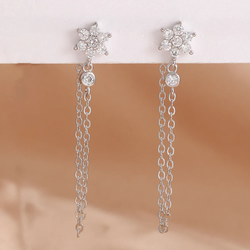 Boucles d'oreilles pendantes en acier inoxydable de luxe pour femmes, ornées de zircons étincelants, style géométrique