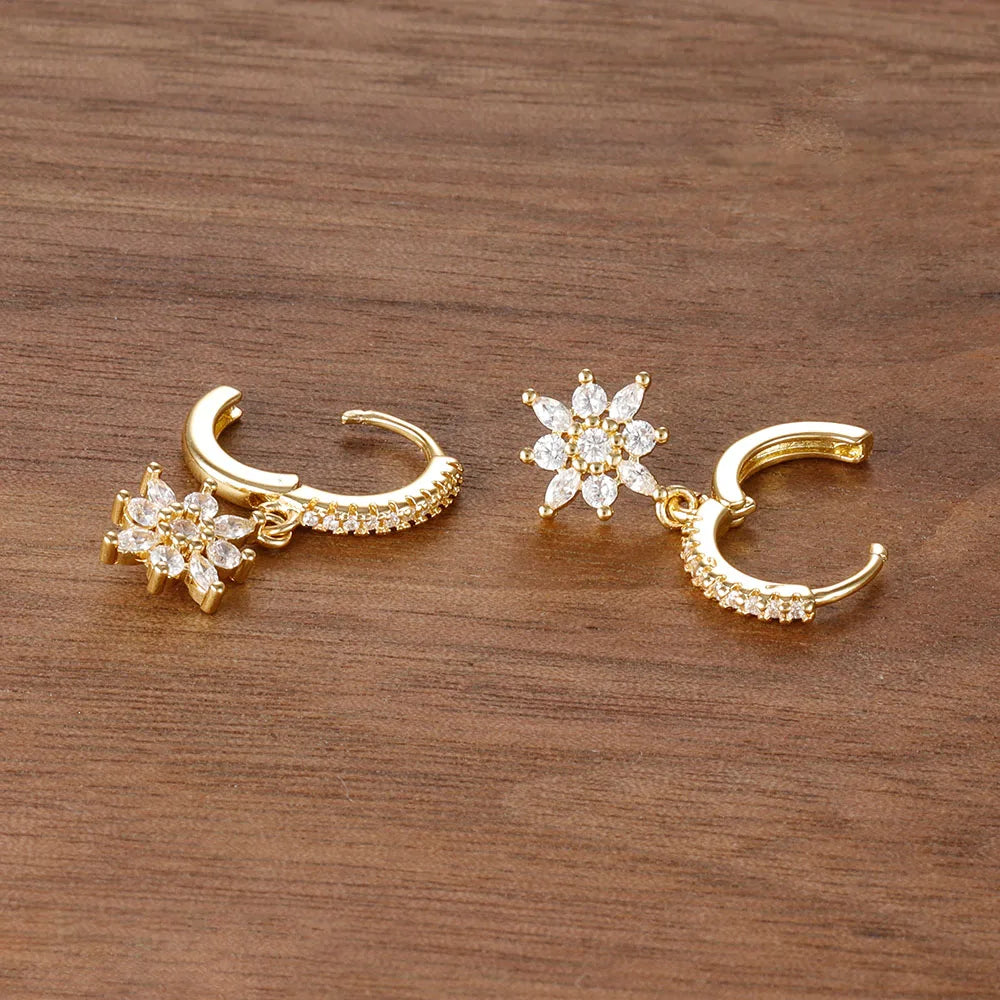 Boucles d'oreilles pendantes en acier inoxydable de luxe pour femmes, ornées de zircons étincelants, style géométrique