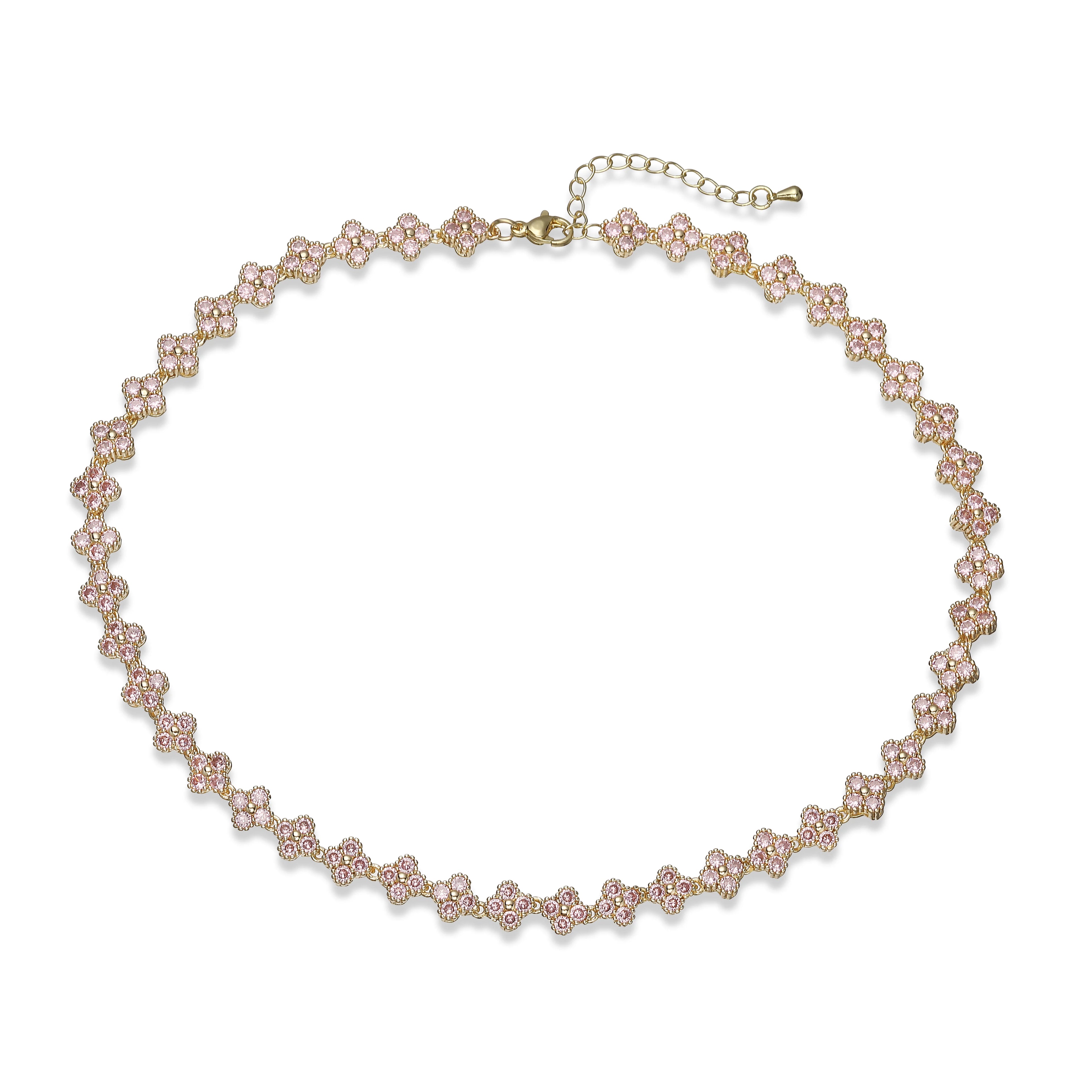 Bracelet/collier en cuivre et métal orné de fleurs colorées en pierres CZ, fermoir mousqueton, ajustable, bijou romantique minimaliste