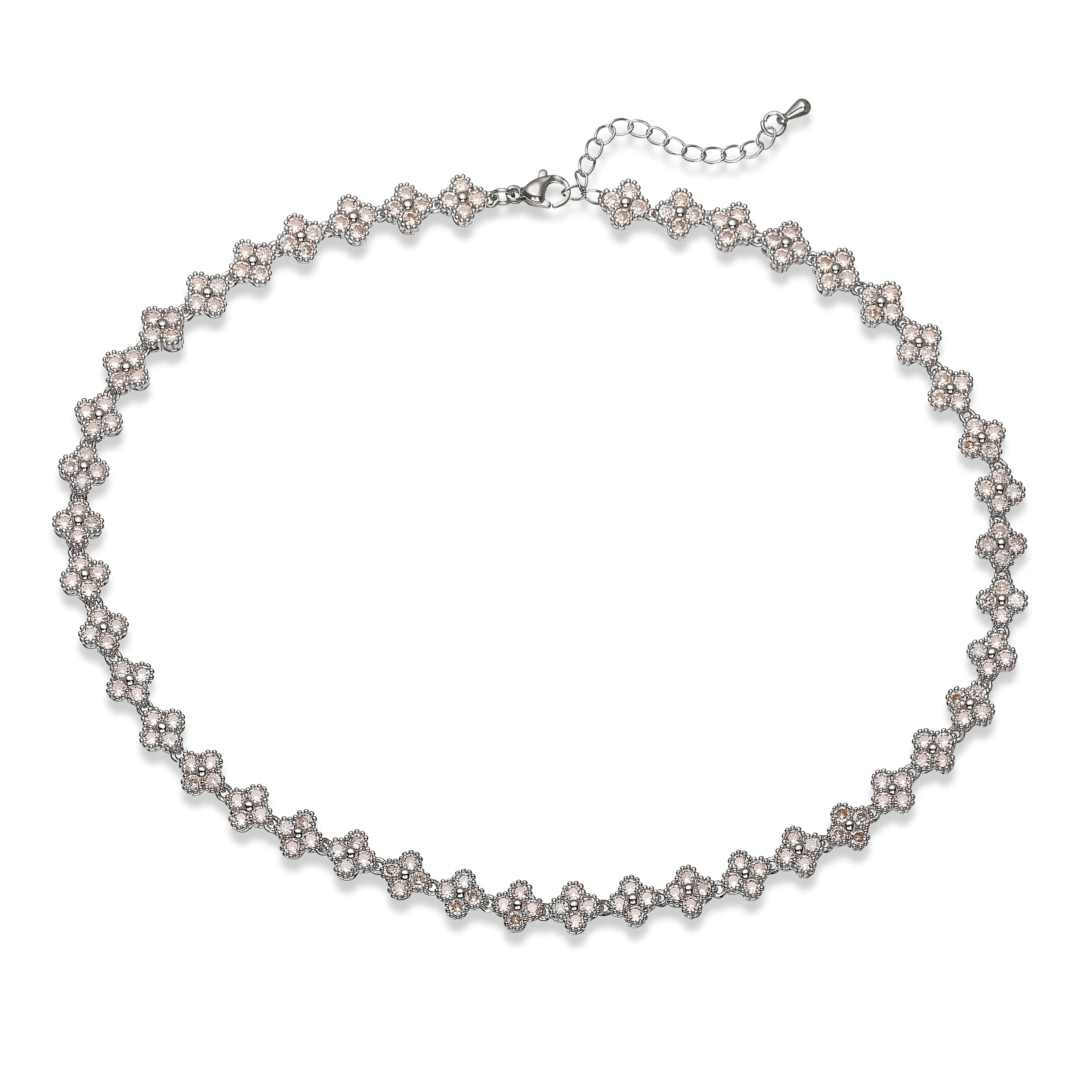 Bracelet/collier en cuivre et métal orné de fleurs colorées en pierres CZ, fermoir mousqueton, ajustable, bijou romantique minimaliste