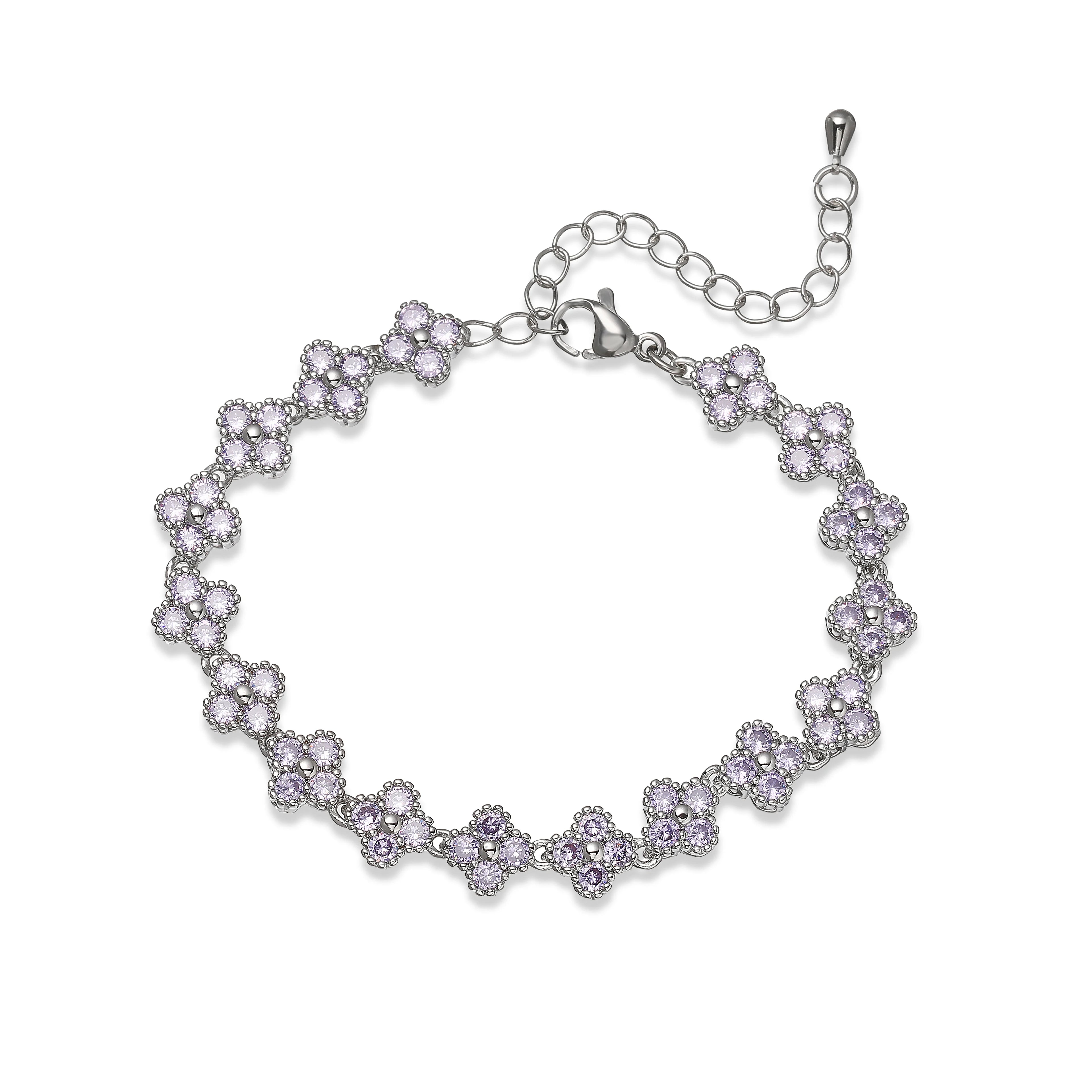 Bracelet/collier en cuivre et métal orné de fleurs colorées en pierres CZ, fermoir mousqueton, ajustable, bijou romantique minimaliste