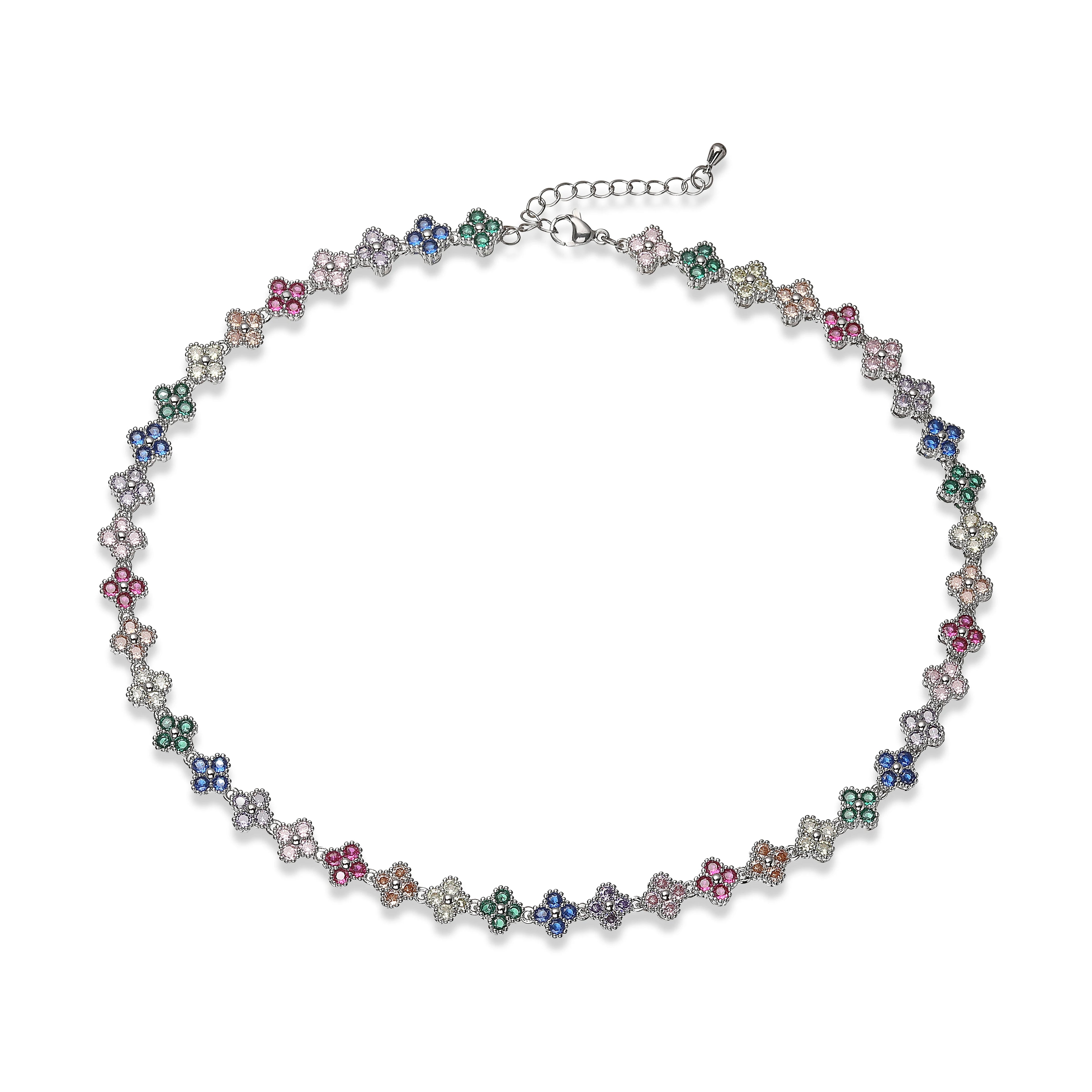 Bracelet/collier en cuivre et métal orné de fleurs colorées en pierres CZ, fermoir mousqueton, ajustable, bijou romantique minimaliste