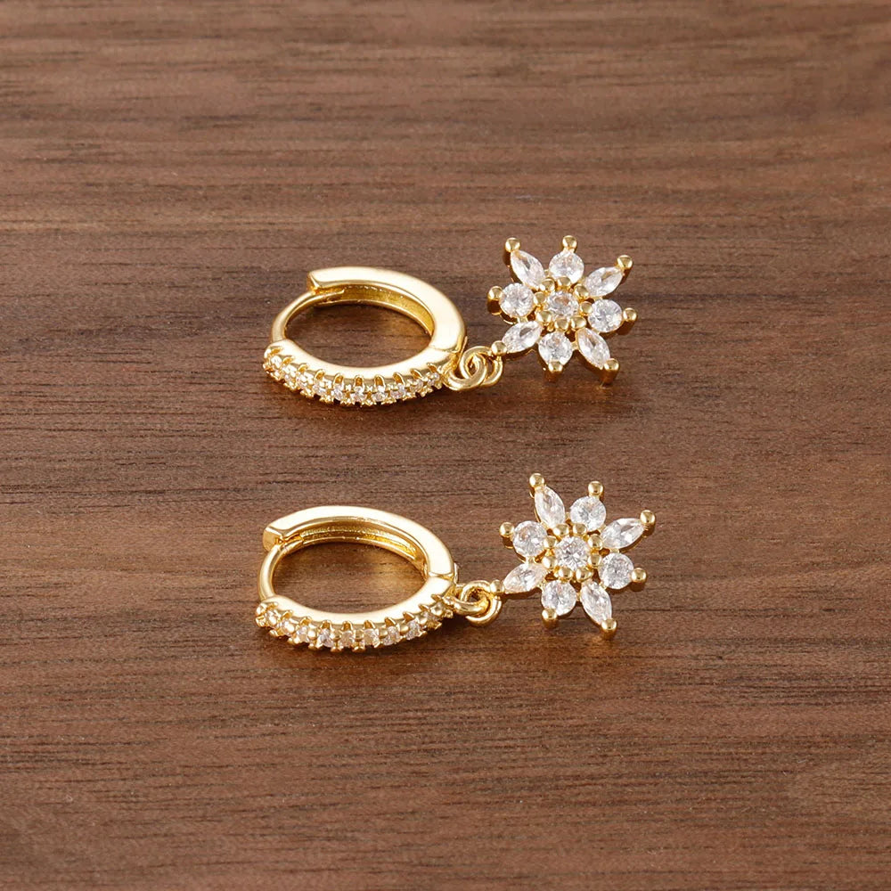 Boucles d'oreilles pendantes en acier inoxydable de luxe pour femmes, ornées de zircons étincelants, style géométrique