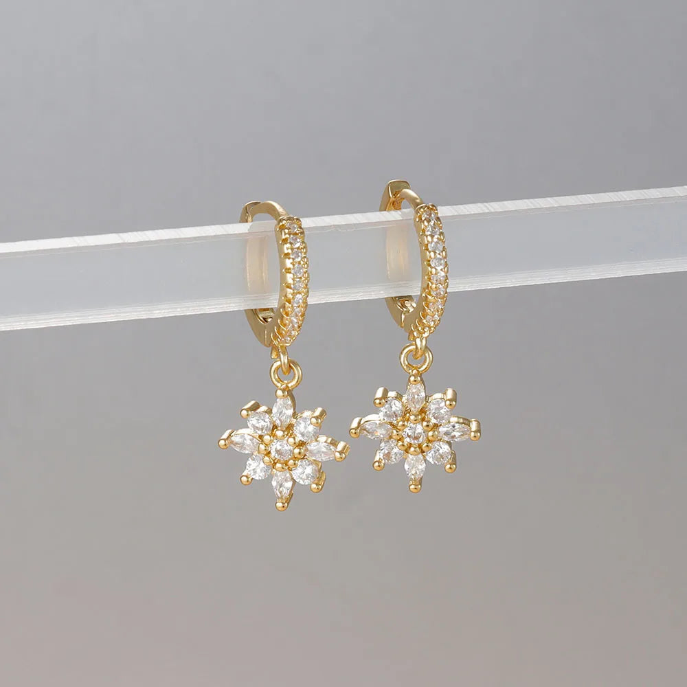 Boucles d'oreilles pendantes en acier inoxydable de luxe pour femmes, ornées de zircons étincelants, style géométrique