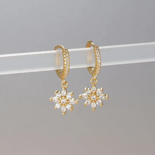 Boucles d'oreilles pendantes en acier inoxydable de luxe pour femmes, ornées de zircons étincelants, style géométrique