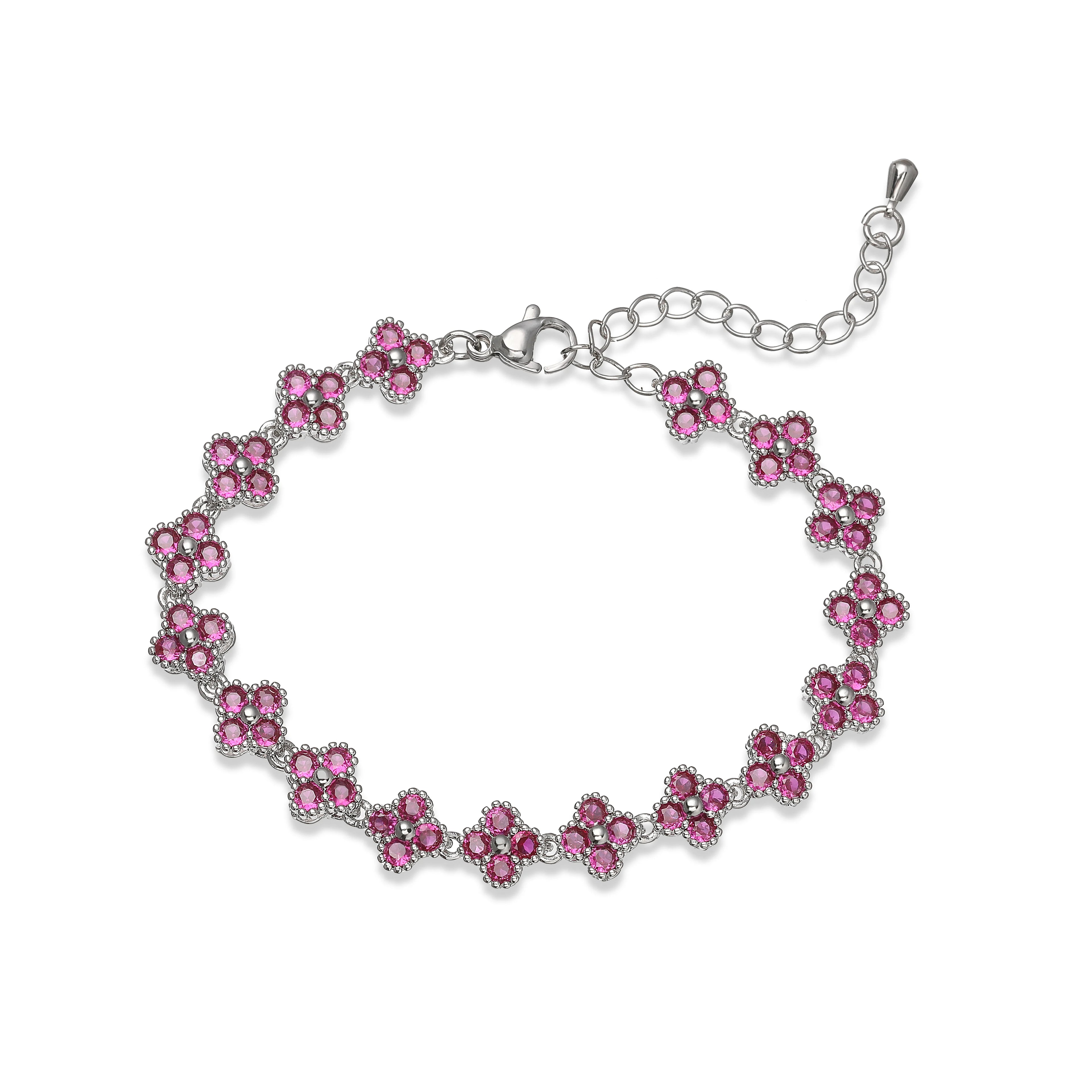 Bracelet/collier en cuivre et métal orné de fleurs colorées en pierres CZ, fermoir mousqueton, ajustable, bijou romantique minimaliste