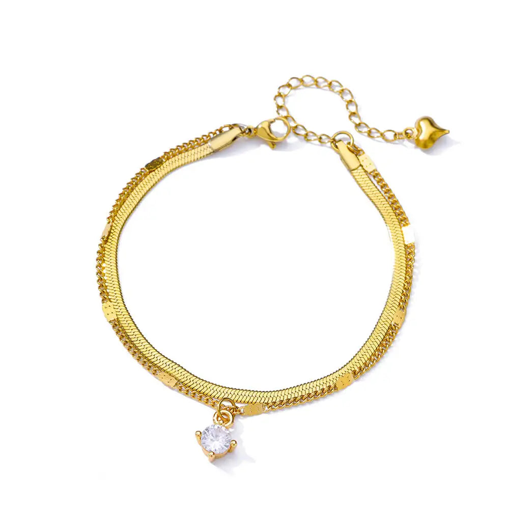 Bracelet élégant en zircon avec fleurs pour femmes et filles, bracelet en acier inoxydable doré, bijou de créateur de luxe