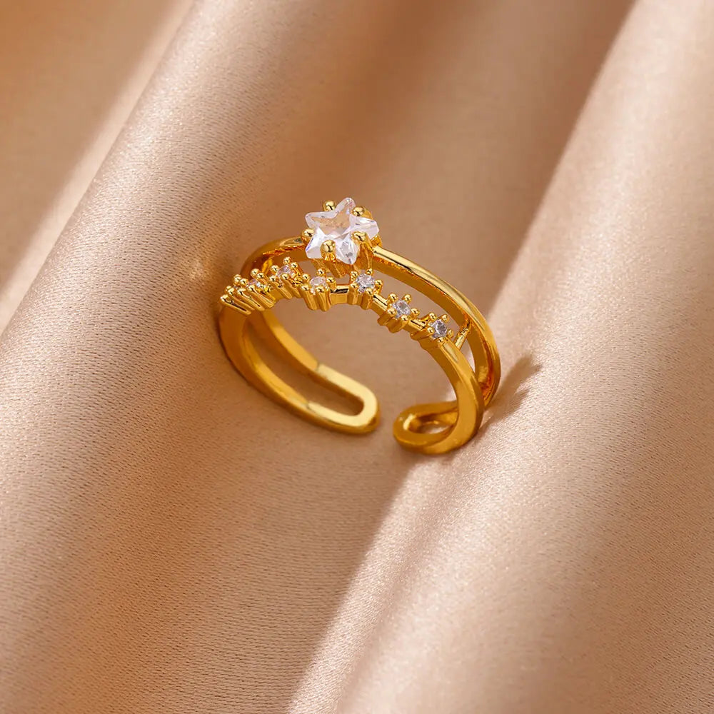 Bagues de mariage géométriques en zircon en forme de cœur pour femmes, en acier inoxydable couleur or, bijou de luxe et esthétique