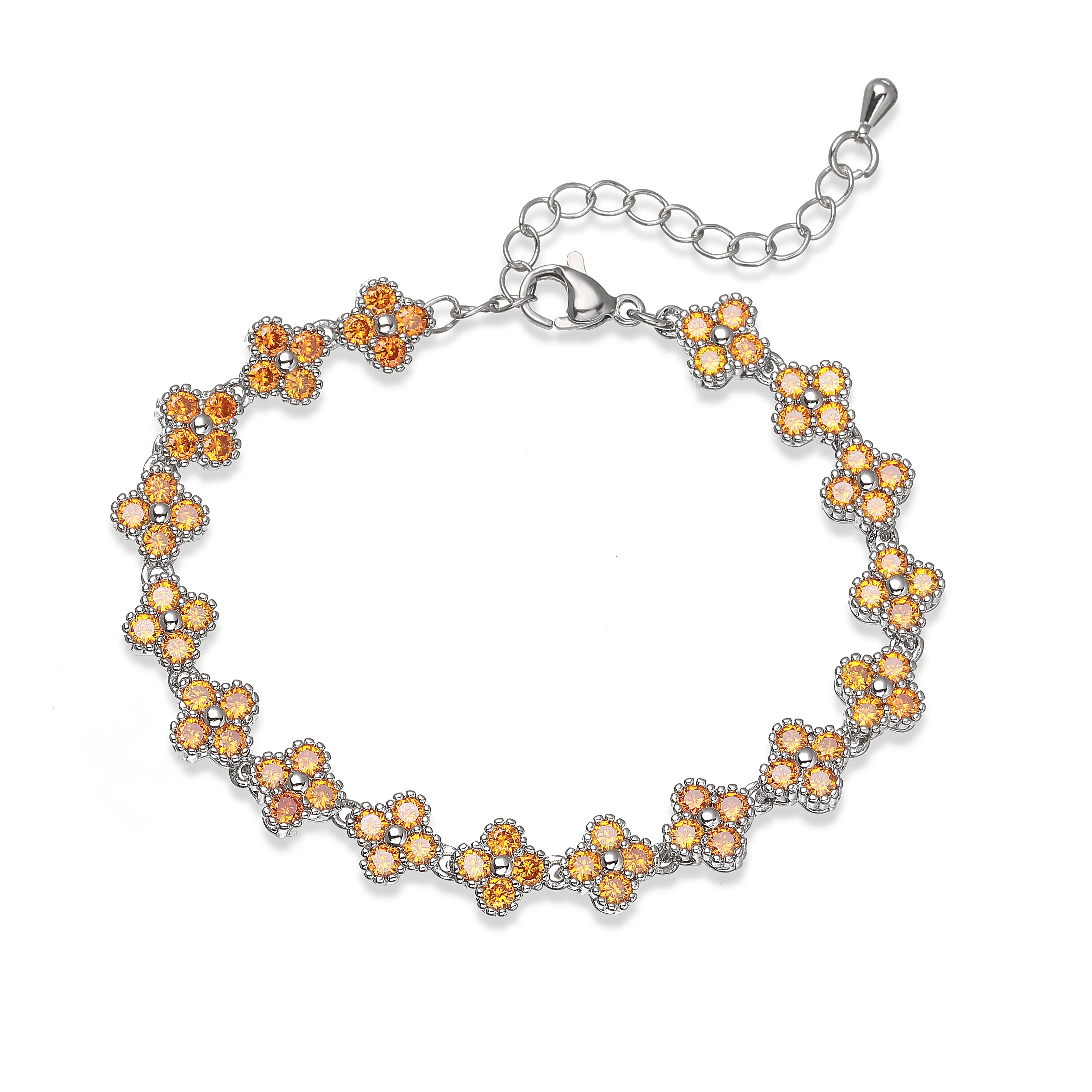 Bracelet/collier en cuivre et métal orné de fleurs colorées en pierres CZ, fermoir mousqueton, ajustable, bijou romantique minimaliste