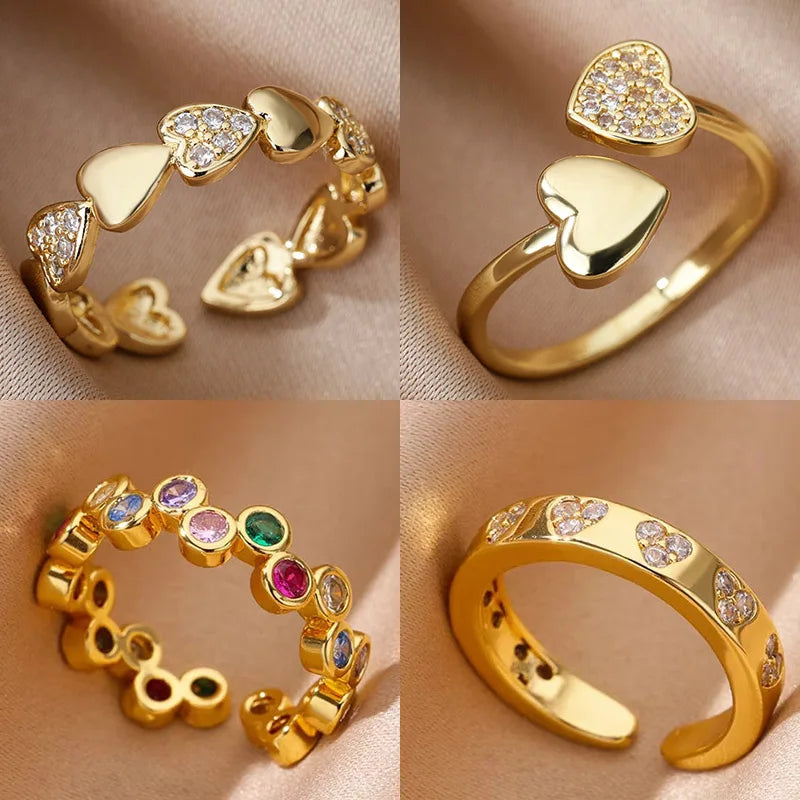 Bagues de mariage géométriques en zircon en forme de cœur pour femmes, en acier inoxydable couleur or, bijou de luxe et esthétique