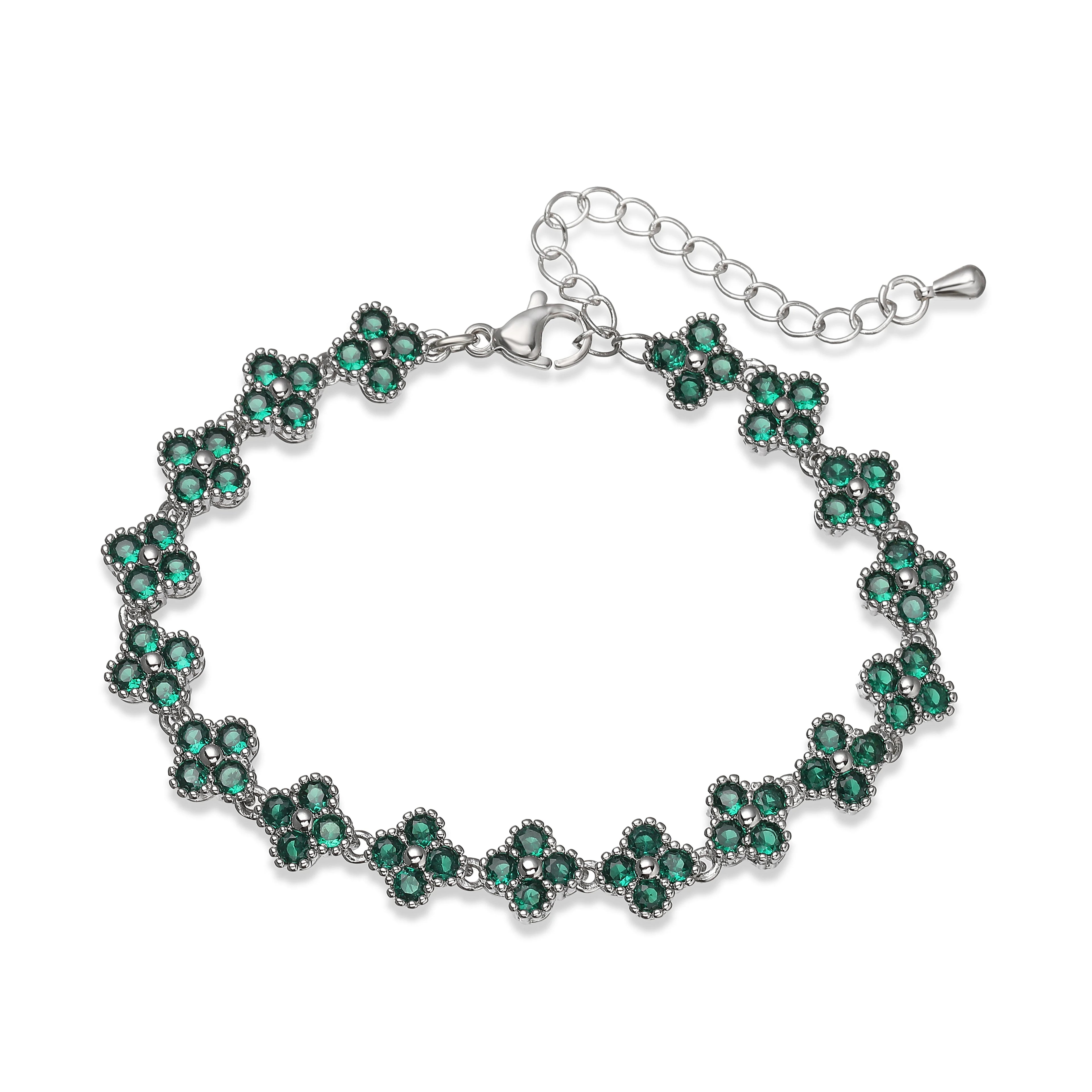 Bracelet/collier en cuivre et métal orné de fleurs colorées en pierres CZ, fermoir mousqueton, ajustable, bijou romantique minimaliste