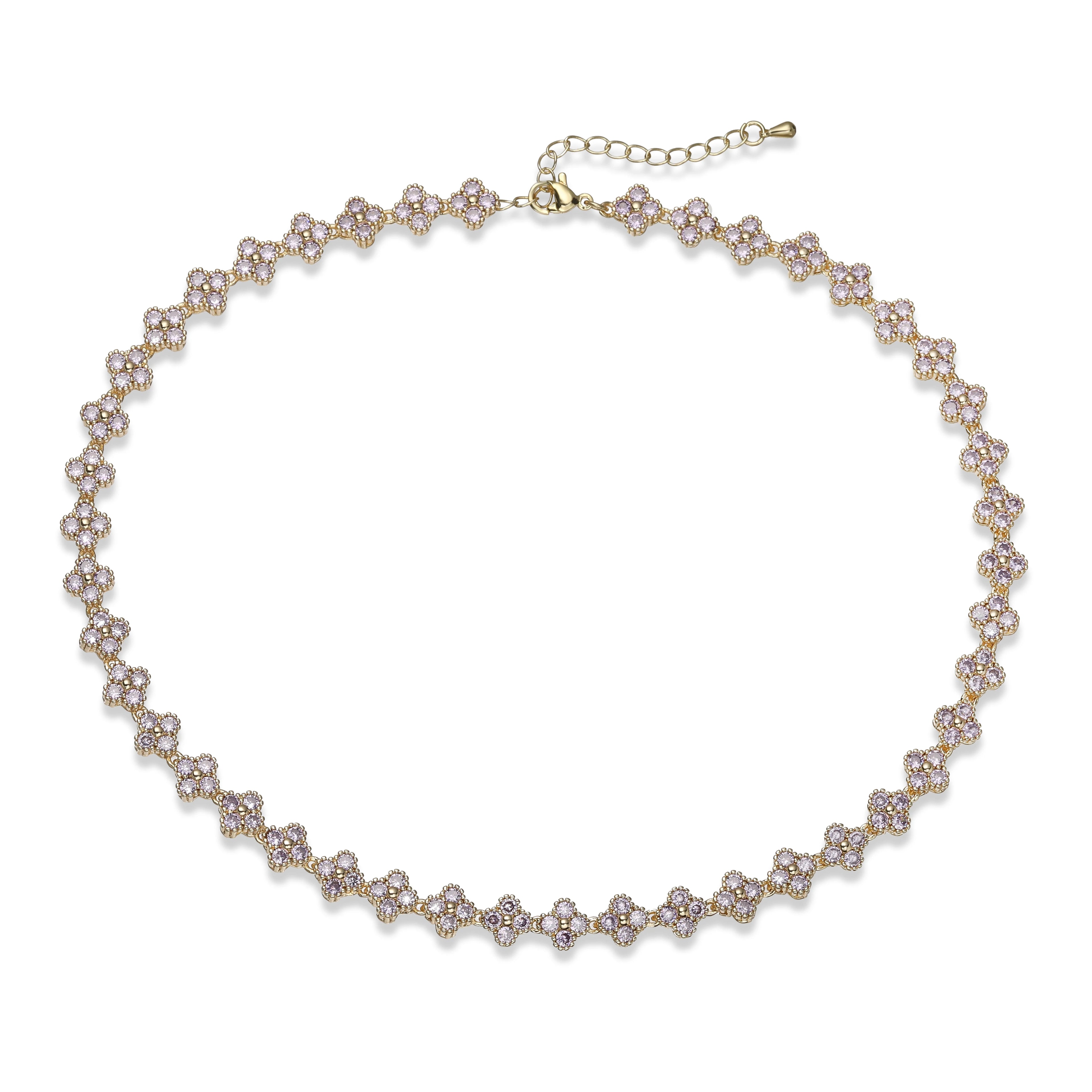 Bracelet/collier en cuivre et métal orné de fleurs colorées en pierres CZ, fermoir mousqueton, ajustable, bijou romantique minimaliste