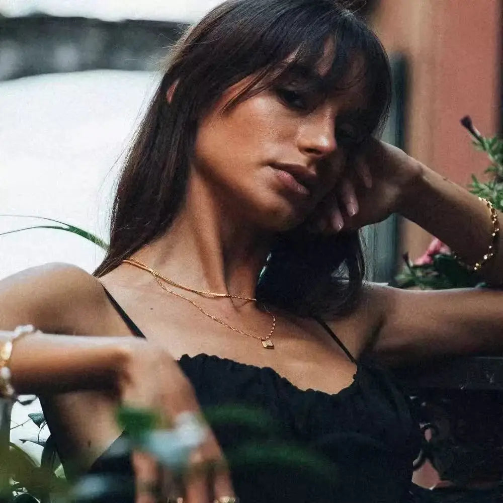 Collier à maillons carrés simples en acier inoxydable de 1,2 mm, couleur or, en acier titane