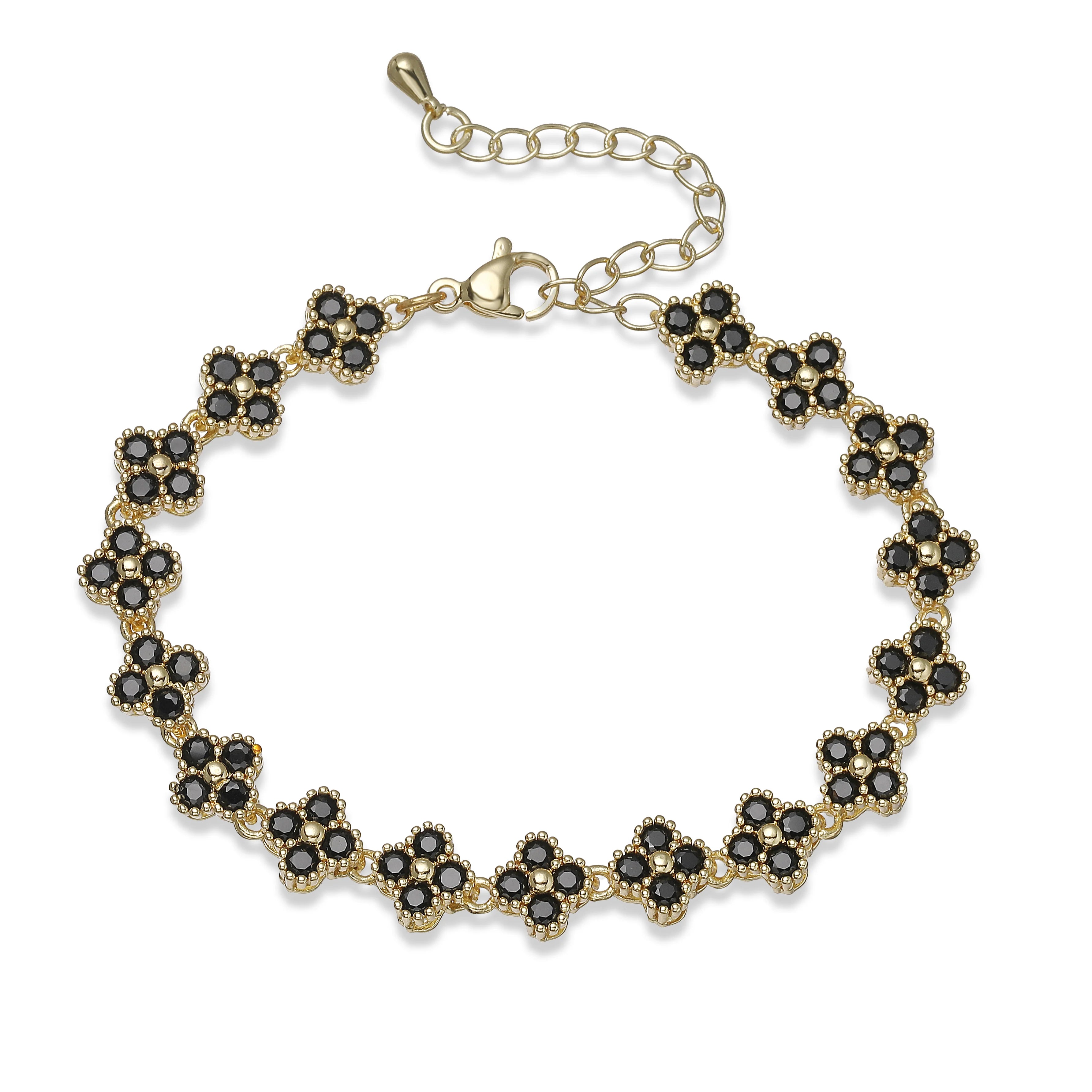 Bracelet/collier en cuivre et métal orné de fleurs colorées en pierres CZ, fermoir mousqueton, ajustable, bijou romantique minimaliste