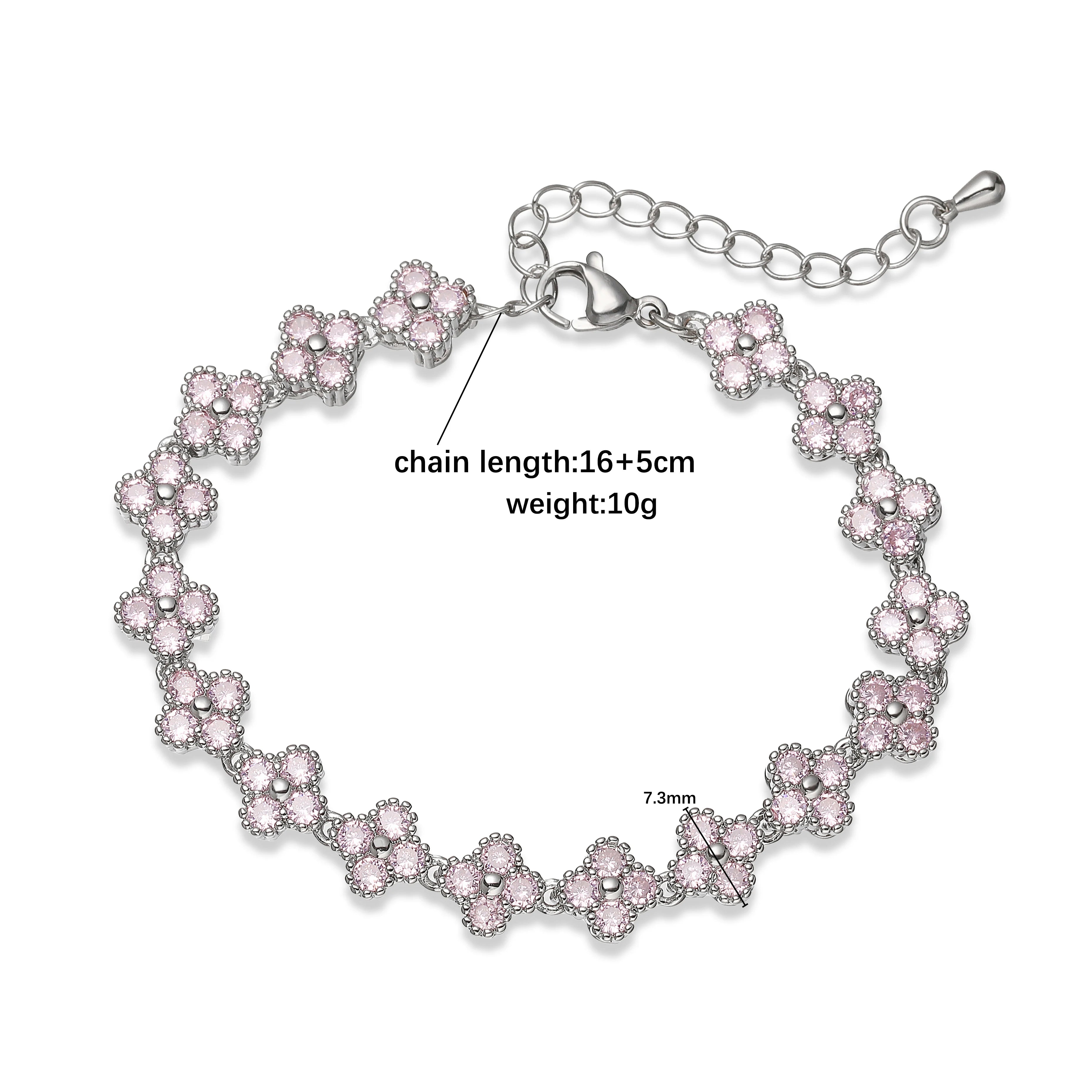 Bracelet/collier en cuivre et métal orné de fleurs colorées en pierres CZ, fermoir mousqueton, ajustable, bijou romantique minimaliste