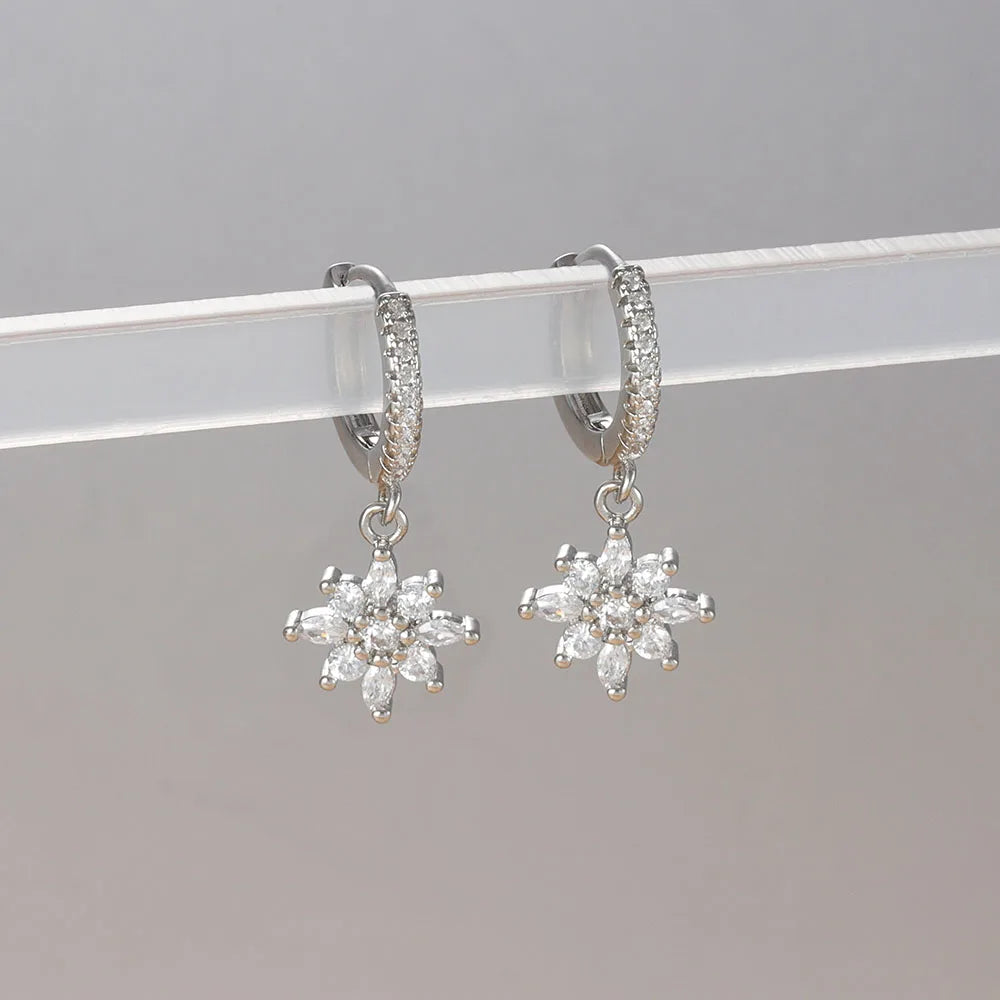 Boucles d'oreilles pendantes en acier inoxydable de luxe pour femmes, ornées de zircons étincelants, style géométrique